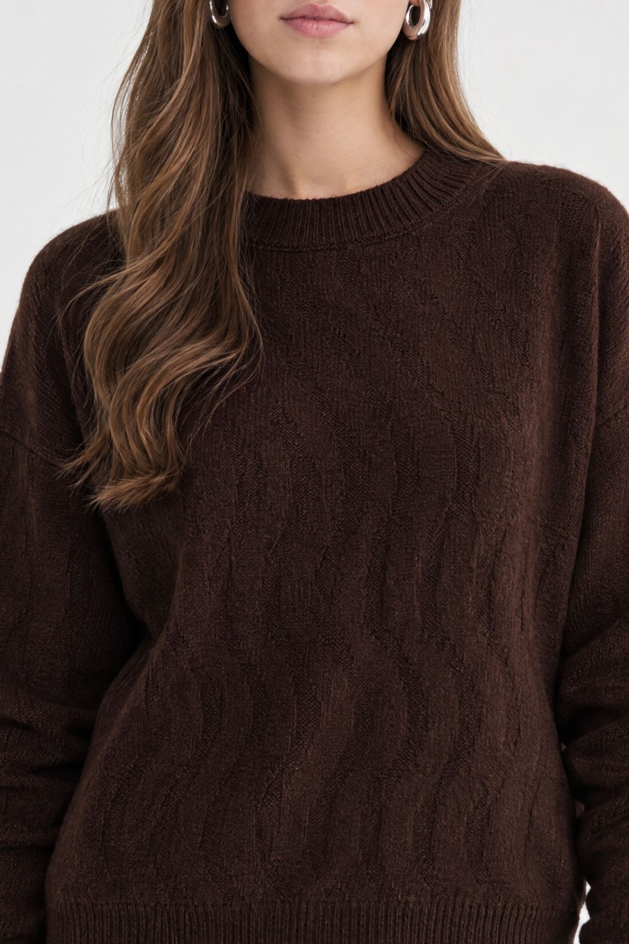 Mixray Ribbed Knitwear Pullover Sweater with Hair Braid Pattern 3