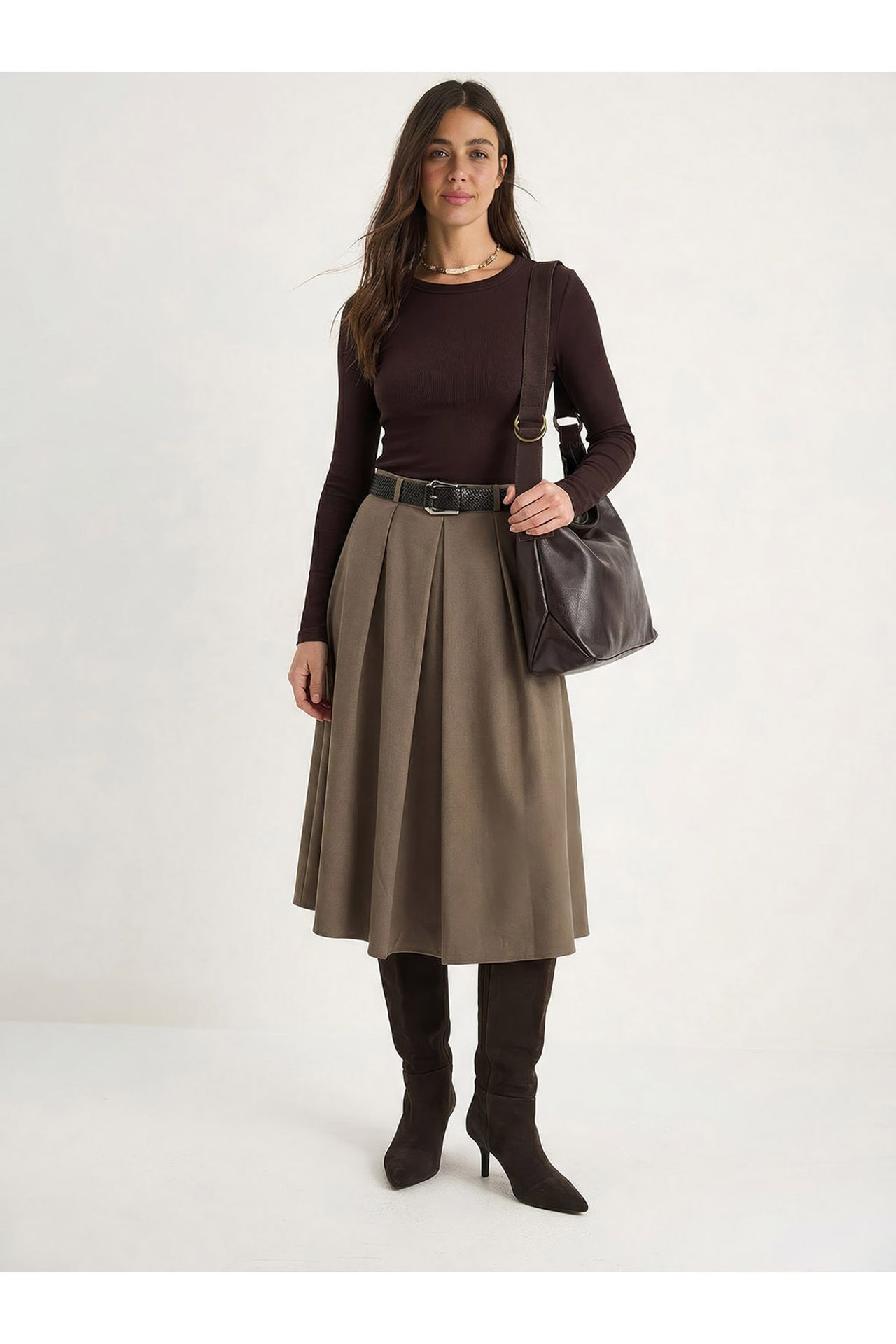 LUCCI High Waist Midi Skirt with Belt 4