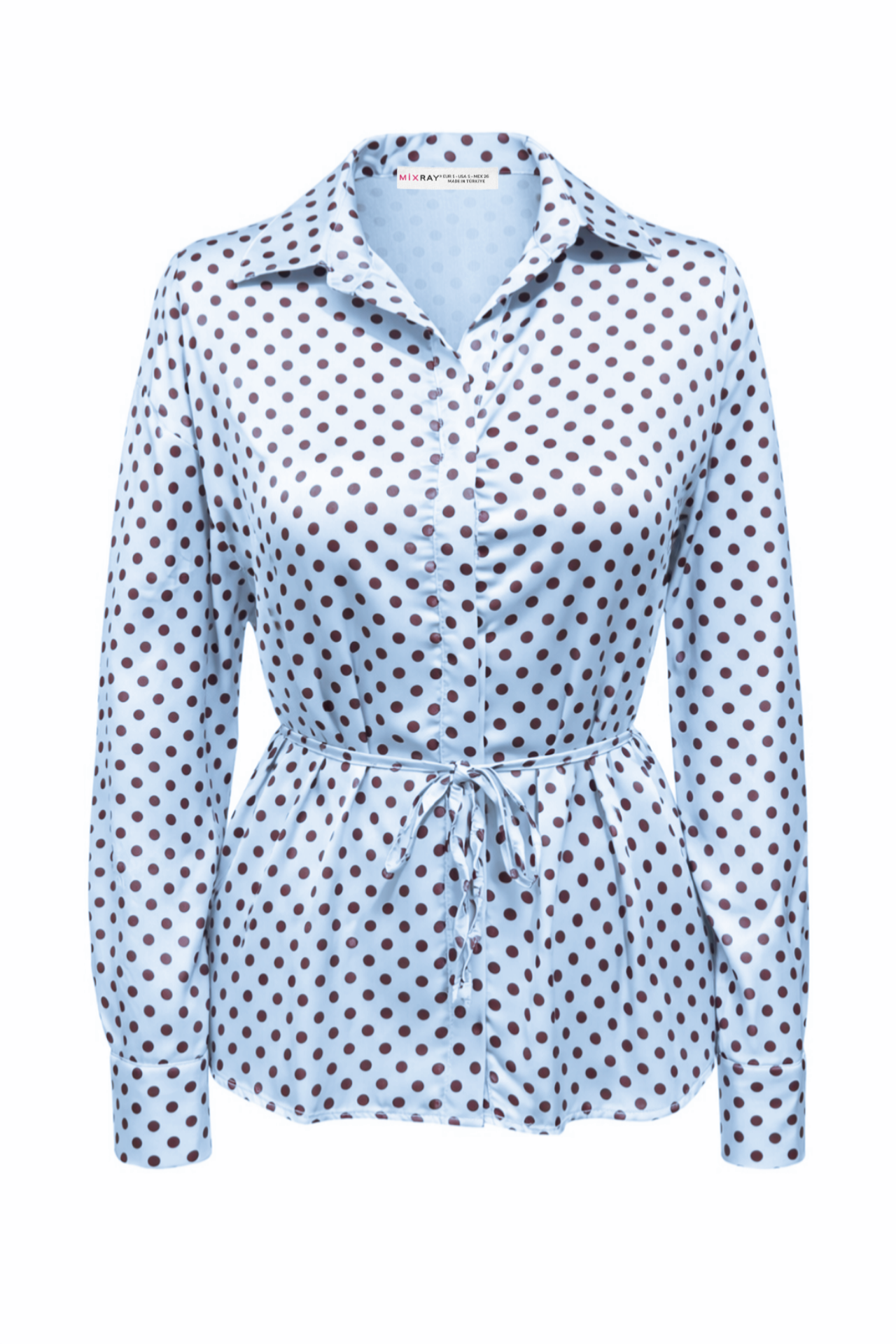 MIXRAY Polka Dot Tie Detail Button-Up Shirt 2