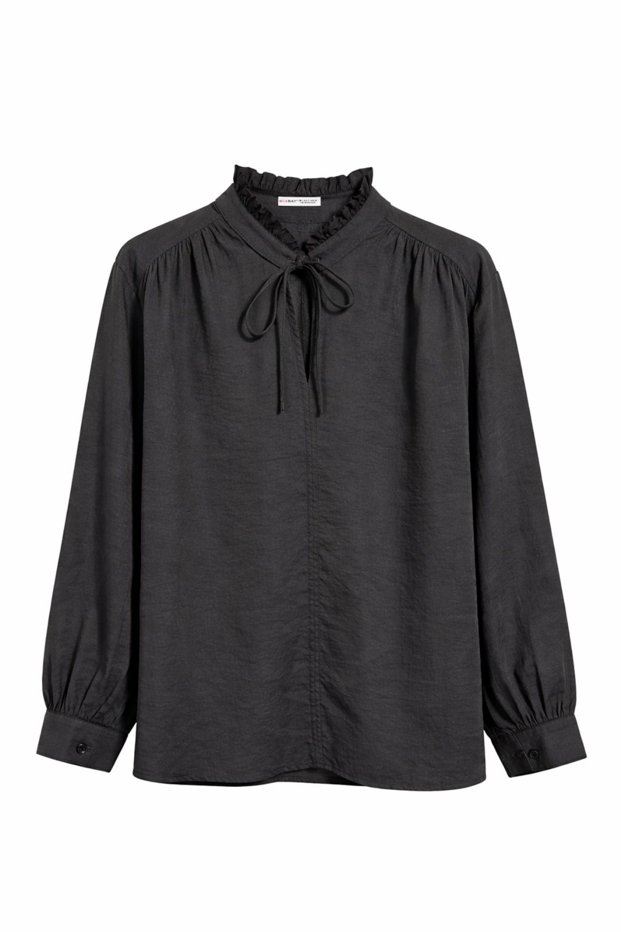 MIXRAY Women's Mandarin Tie Blouse