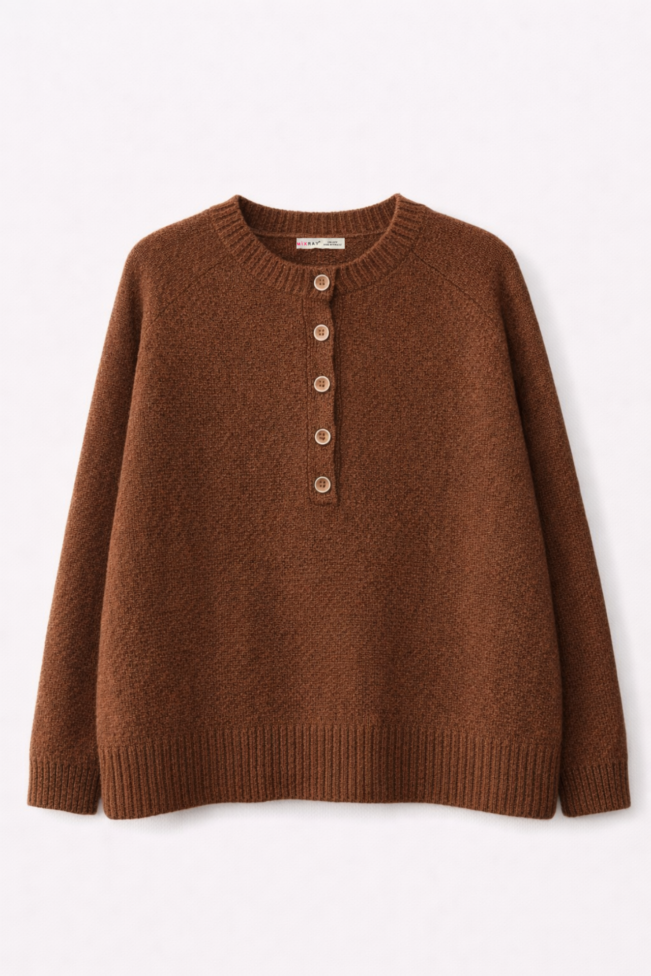 MIXRAY Women's Crew Neck Button Sweater 2