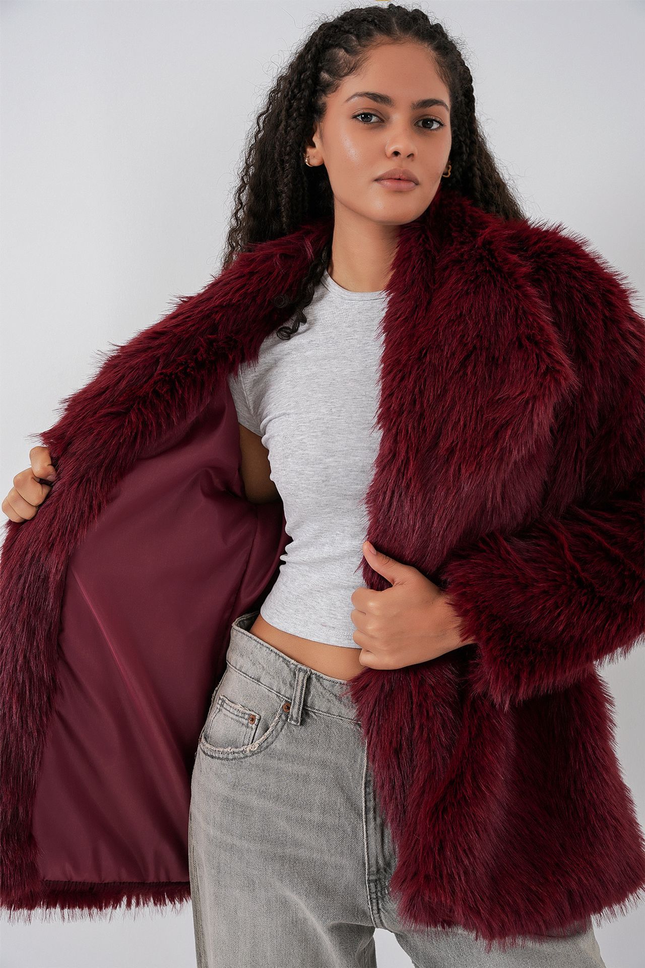 BDART Long Oversized Faux Fur Coat With Belt 4