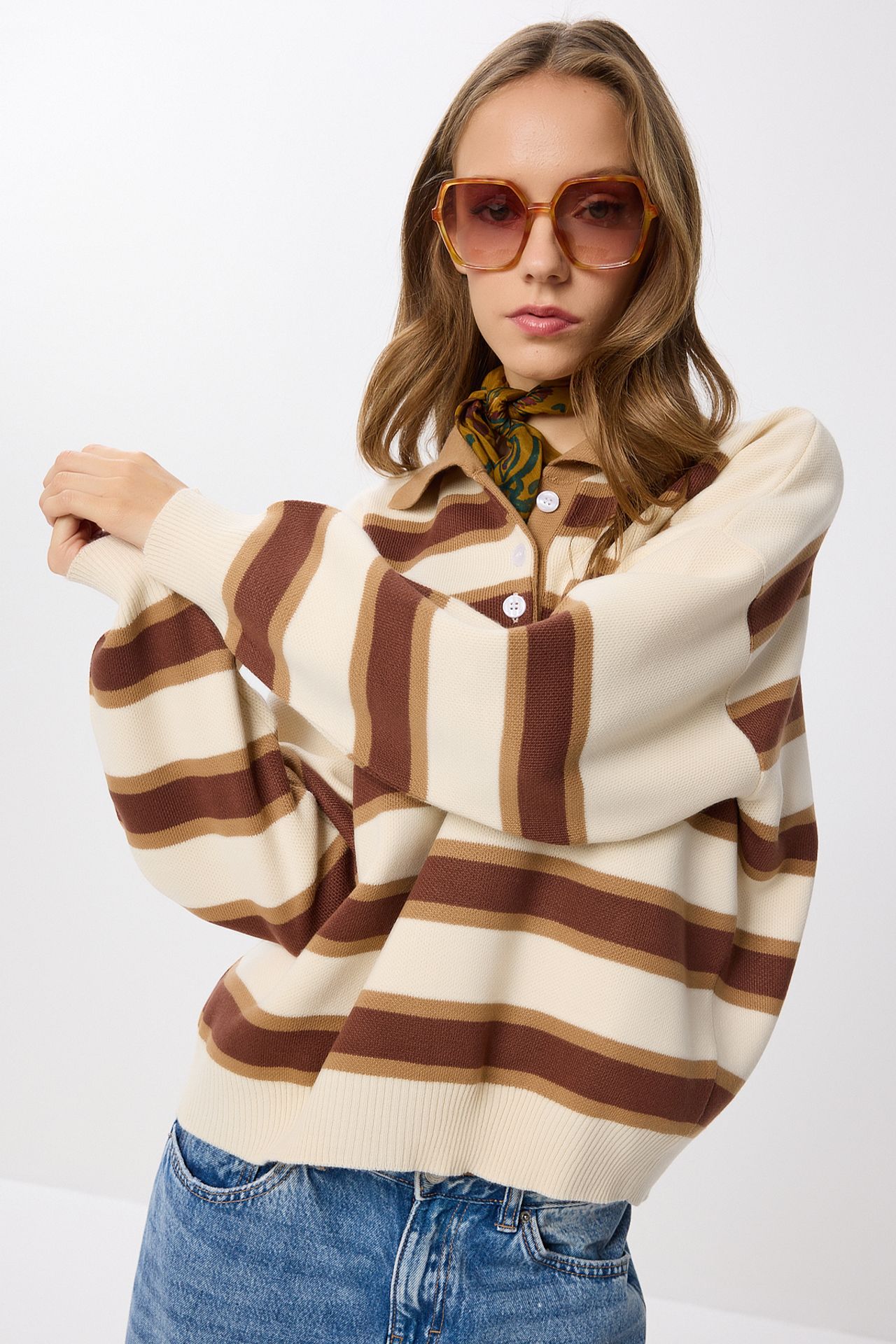 ISTANBUL Striped Sweater with Polo Collar 3