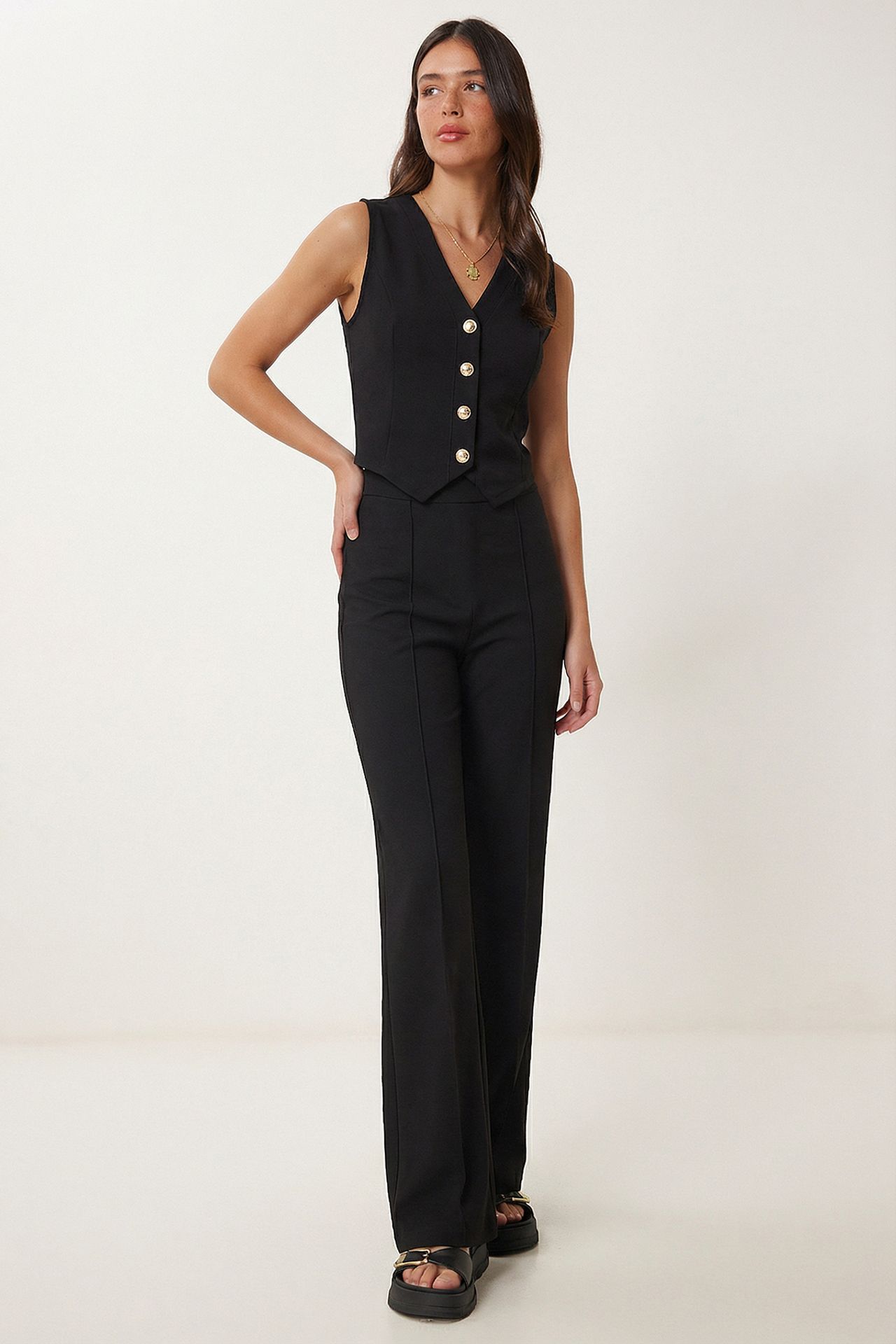 ISTANBUL High Waist V-neck Button-Up Wide Leg Co-ord Set 2