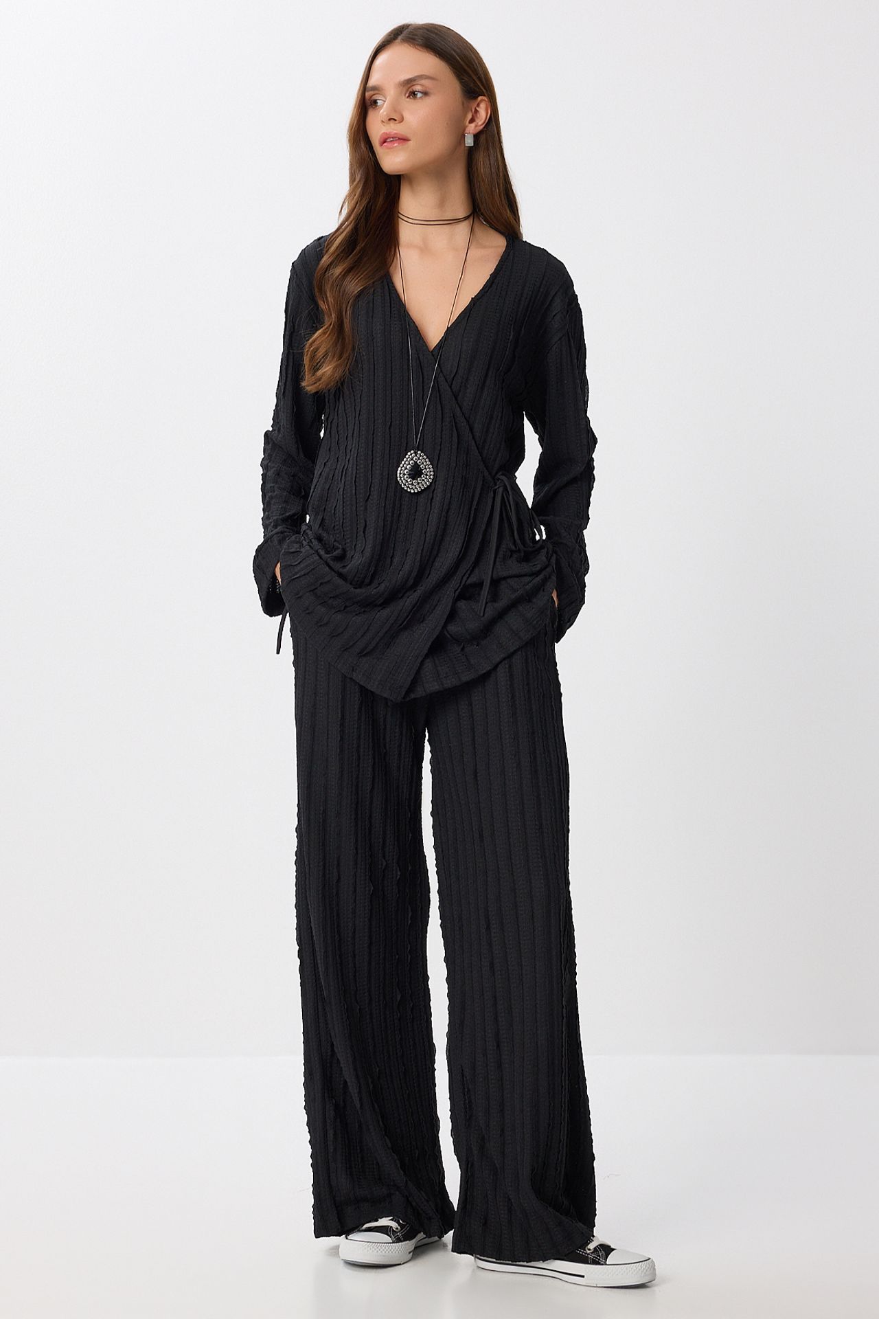 ISTANBUL Textured Double Breasted Long Sleeve Two-Piece Set 2