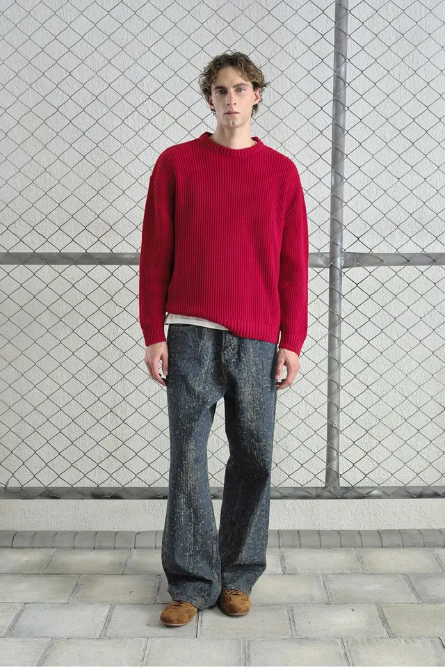 GIESTO Comfort Fit Ribbed Knit Crew Neck Sweater
