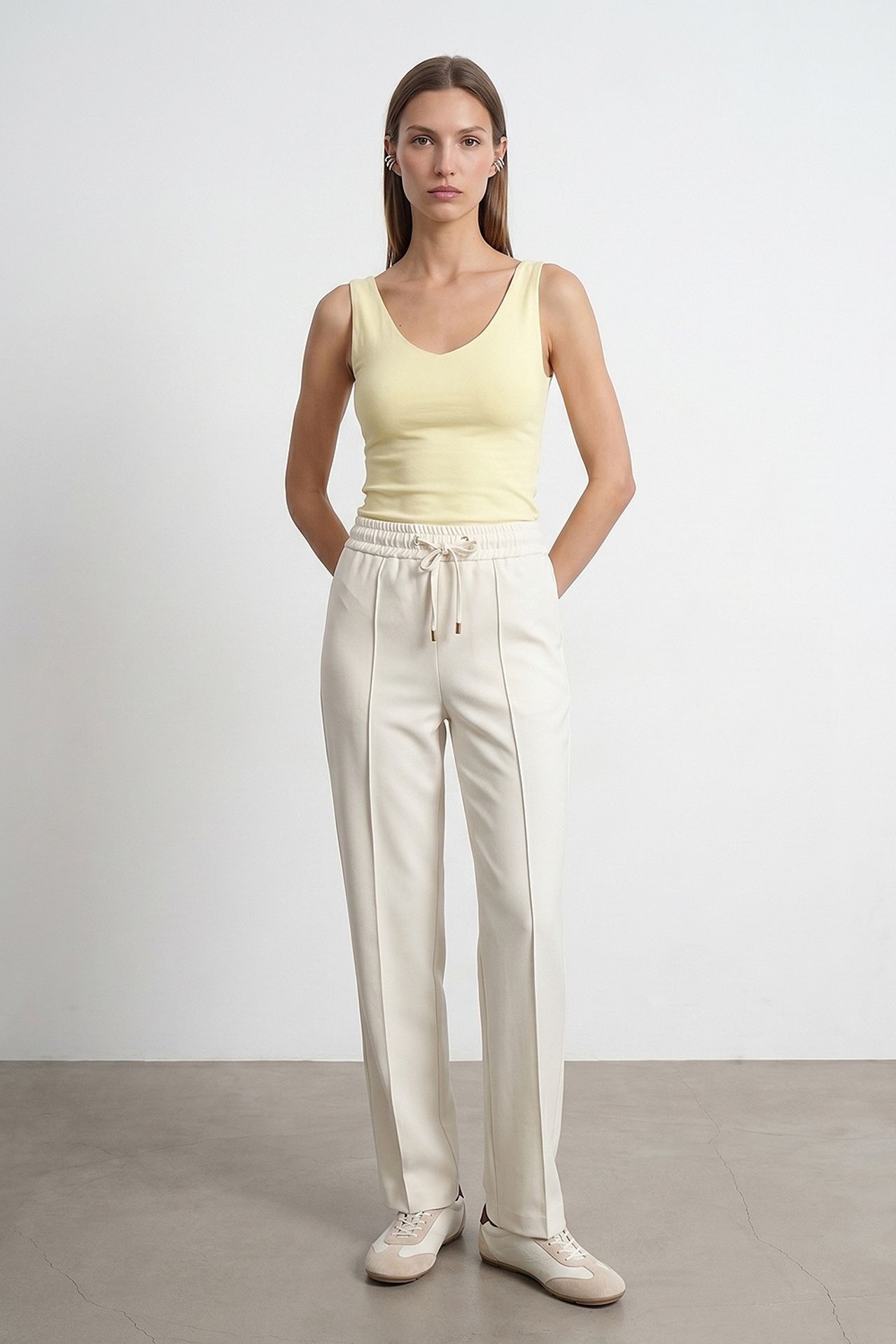 DILVIN Straight-leg Crepe Trousers With Drawstring Waist 2