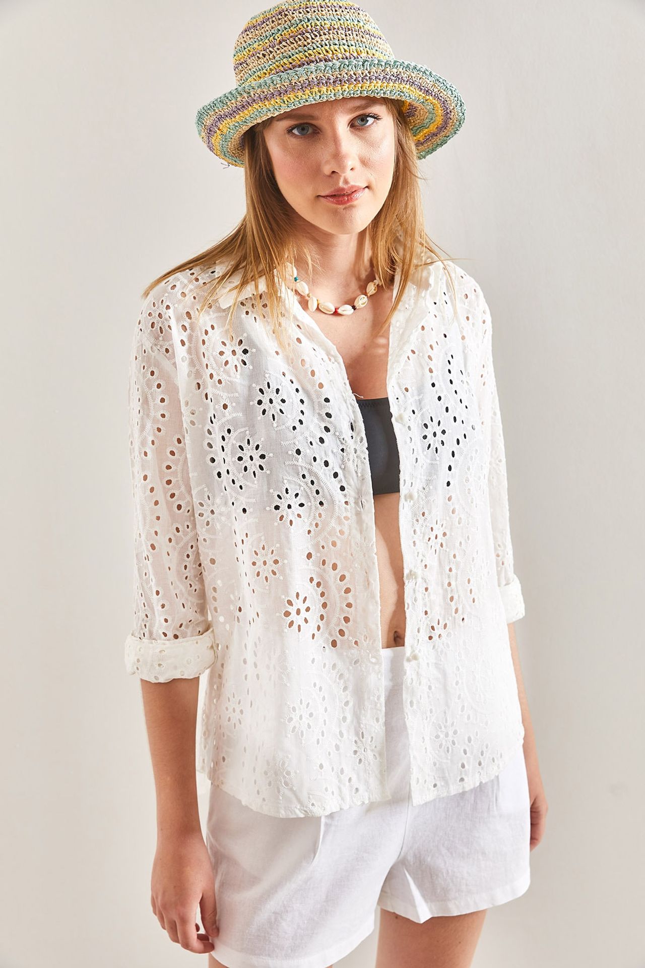 LUCCI Embroidered Lace Woven Shirt 2