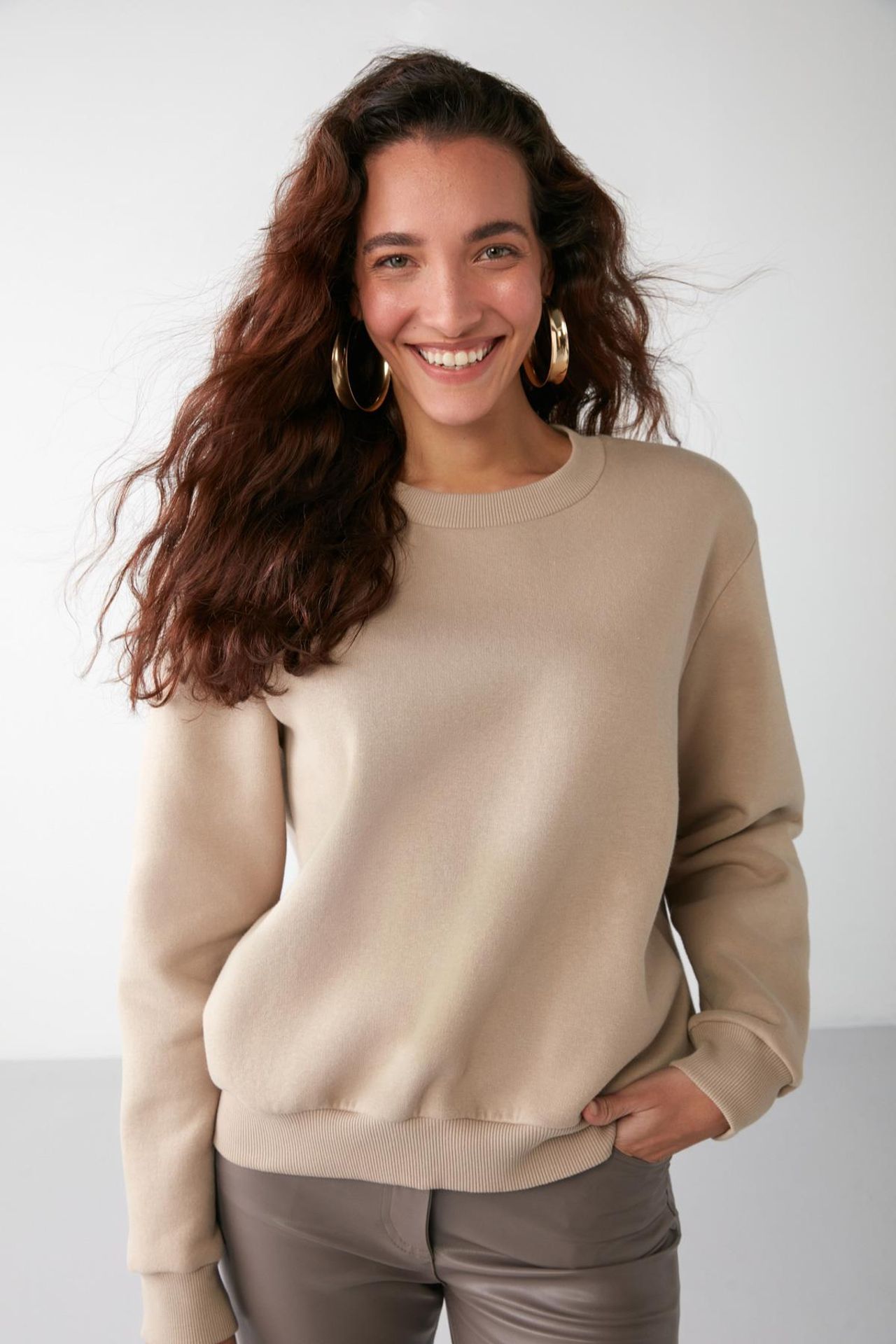 GRIMELANGE Geniş Kesimli Fitilli Bisiklet Yaka Sweatshirt 3