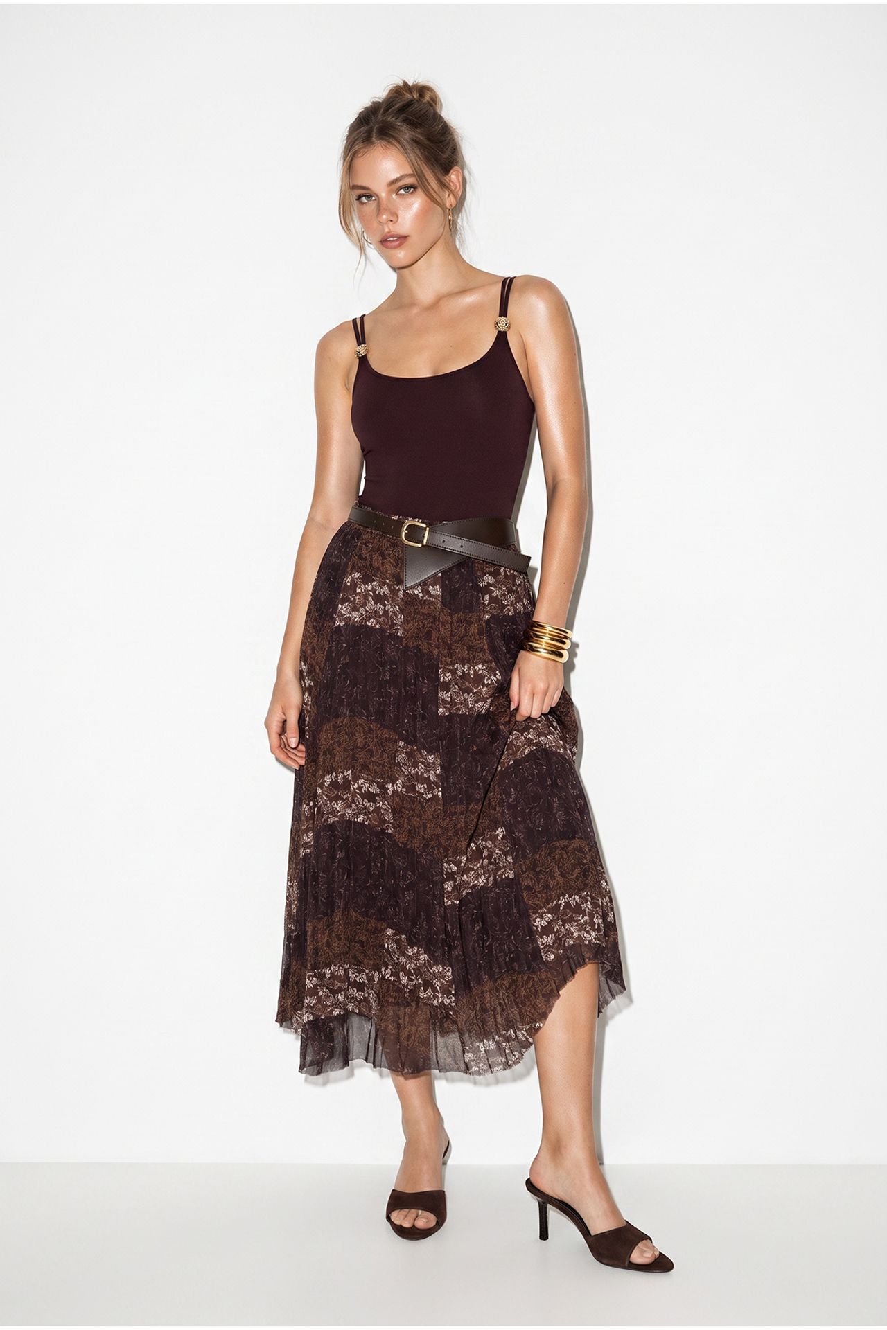 LUCCI High Waist Paisley Print Midi Skirt with Belt 3