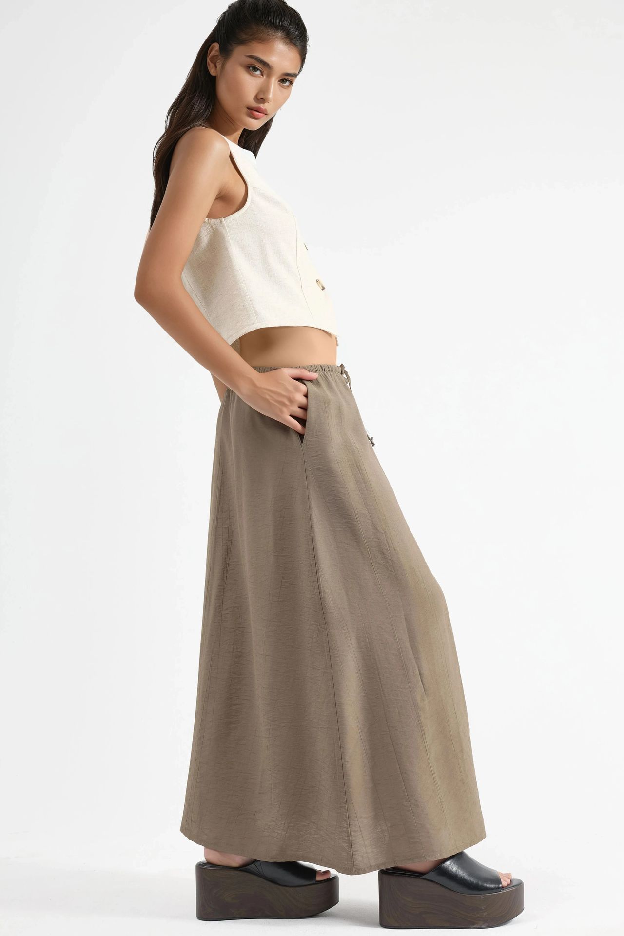 BUSEM High Waist A-Line Maxi Skirt 4