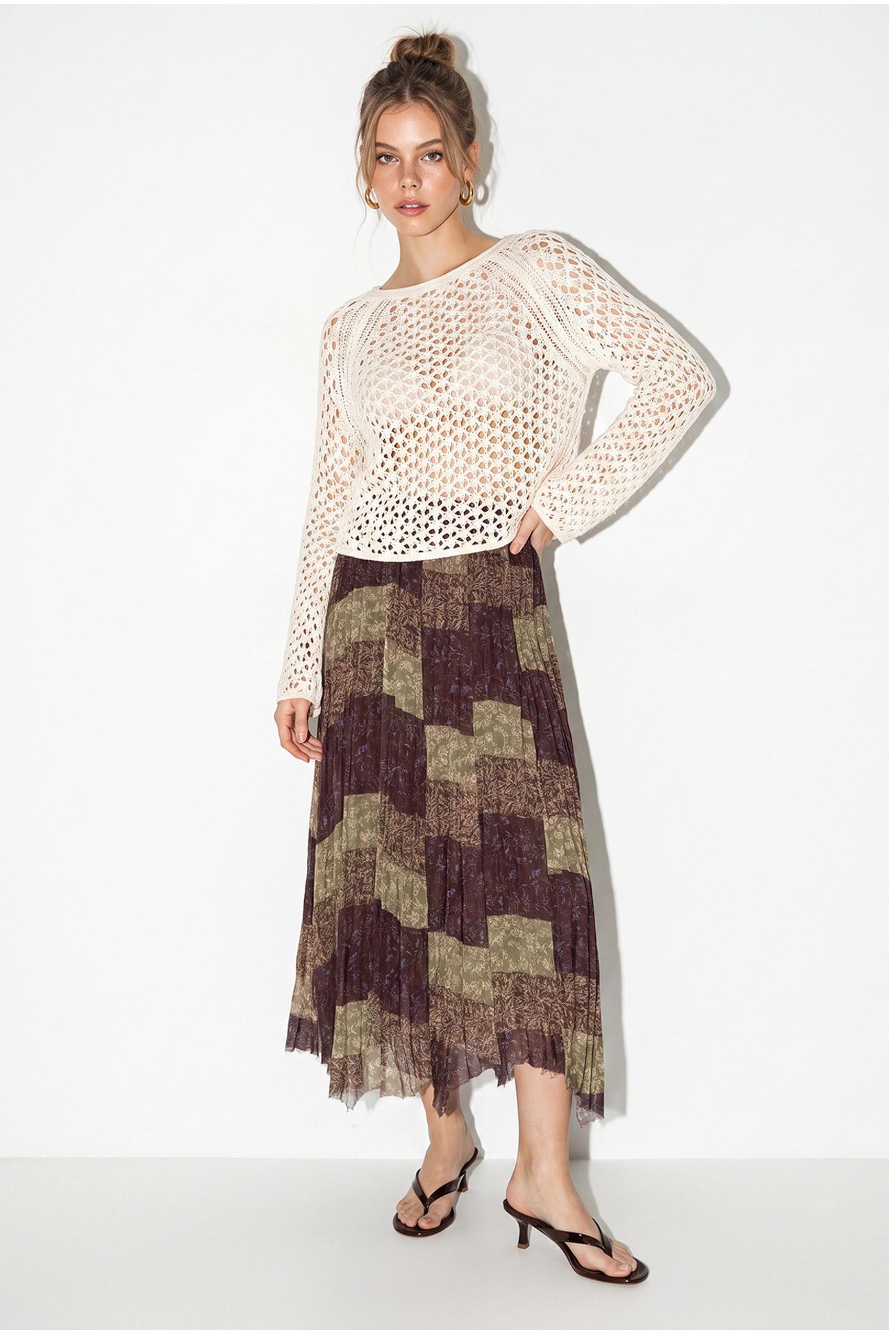 LUCCI High Waist Paisley Print Midi Skirt with Belt 3