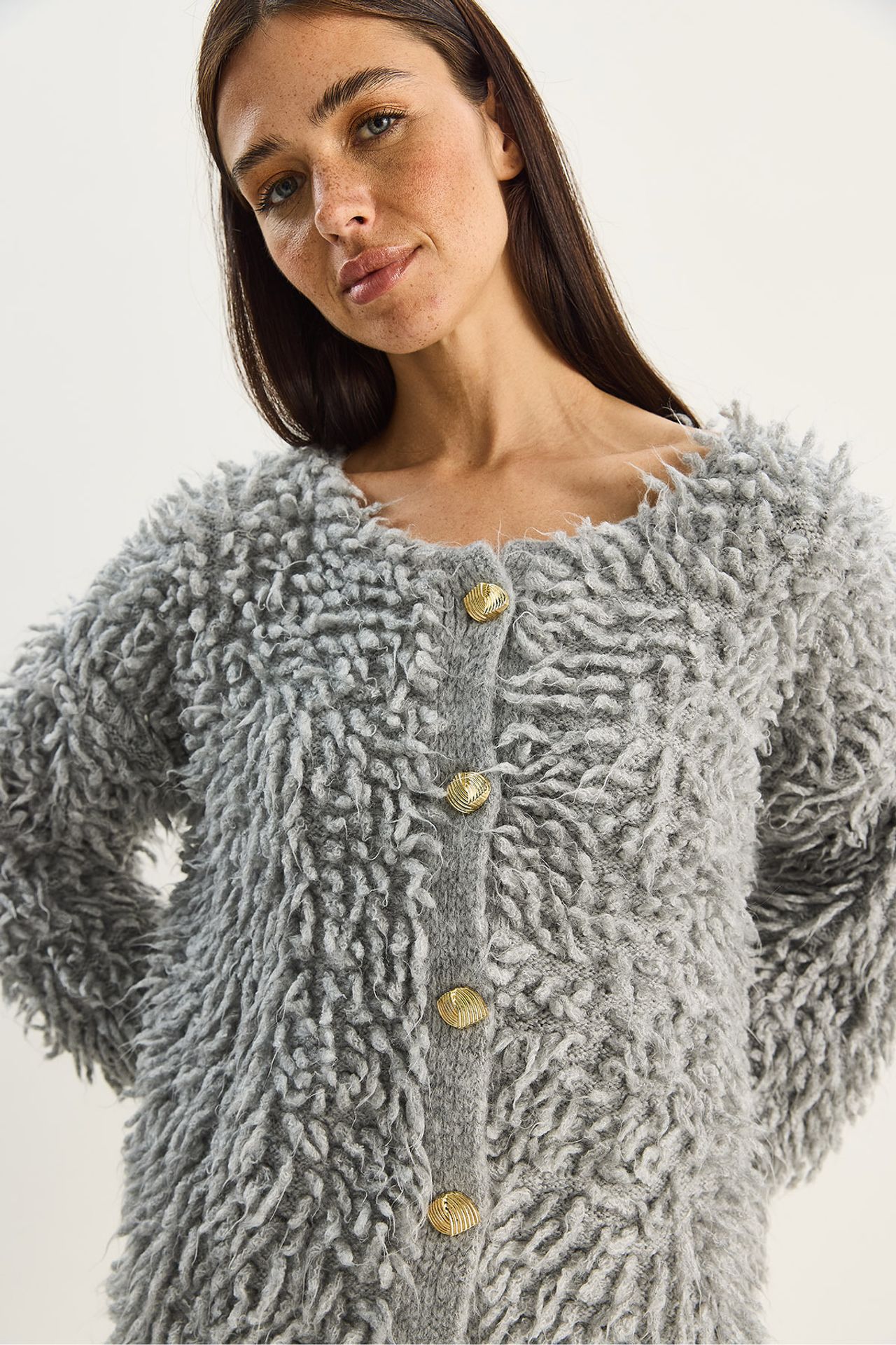 LUCCI Textured Button-Up Cardigan 6