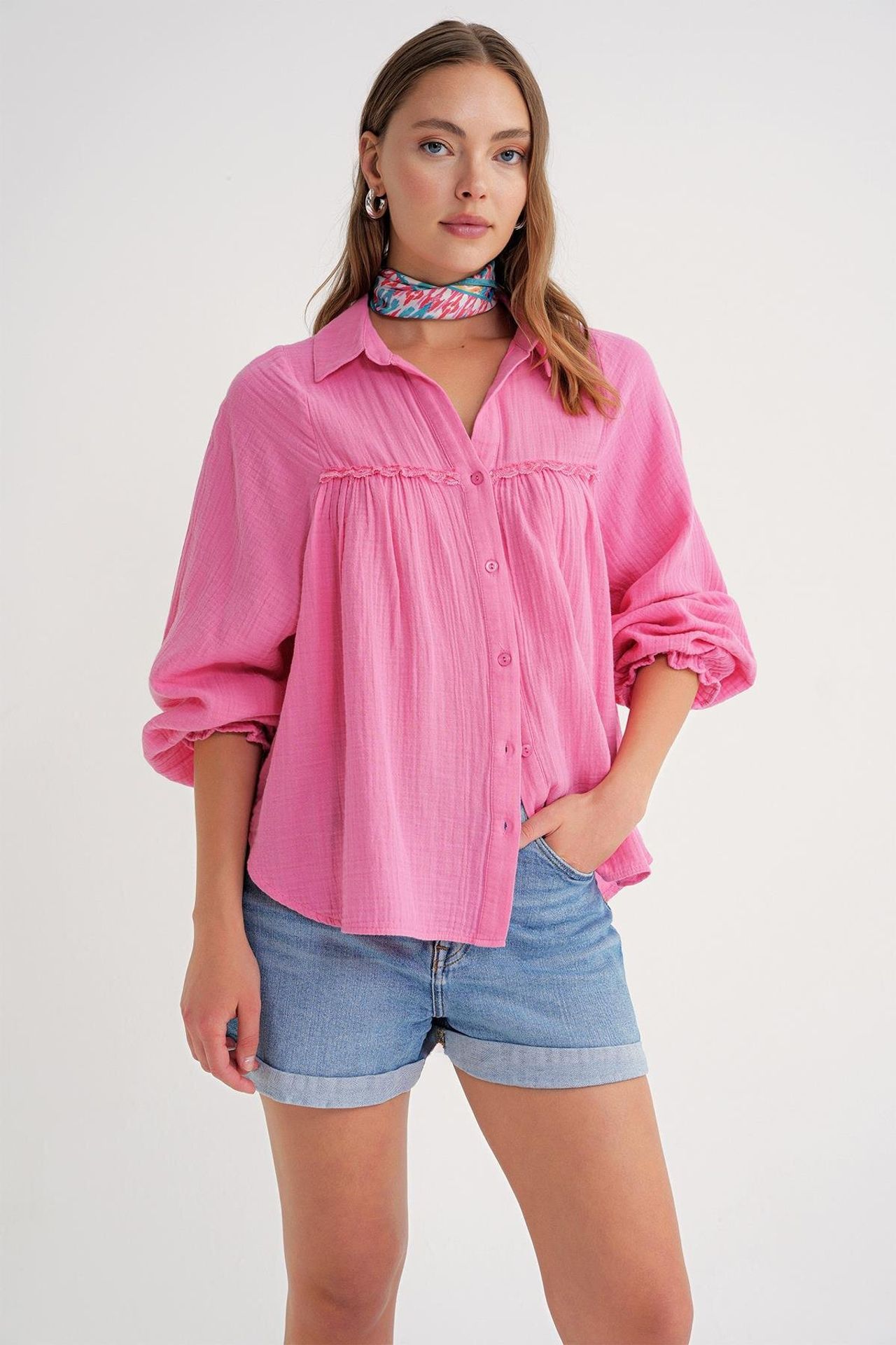 Mixray Textured Cotton Button-Up Shirt 2
