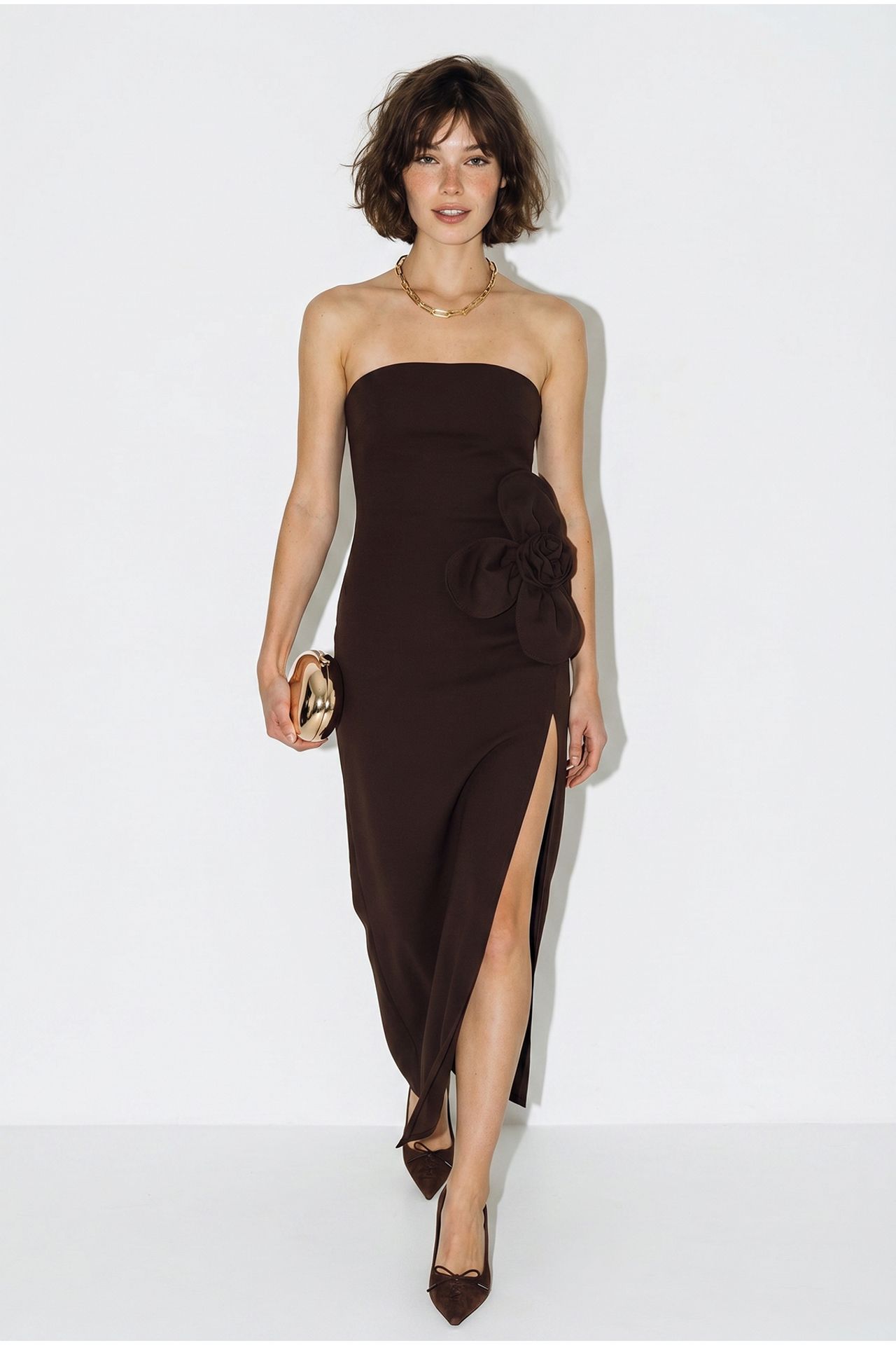 LUCCI Strapless Floral Maxi Dress with Bow Detail 3