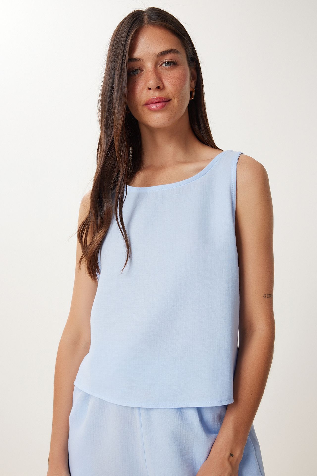 ISTANBUL Sleeveless Boat Neck Cotton Two-Piece With Wide Leg Shorts 3