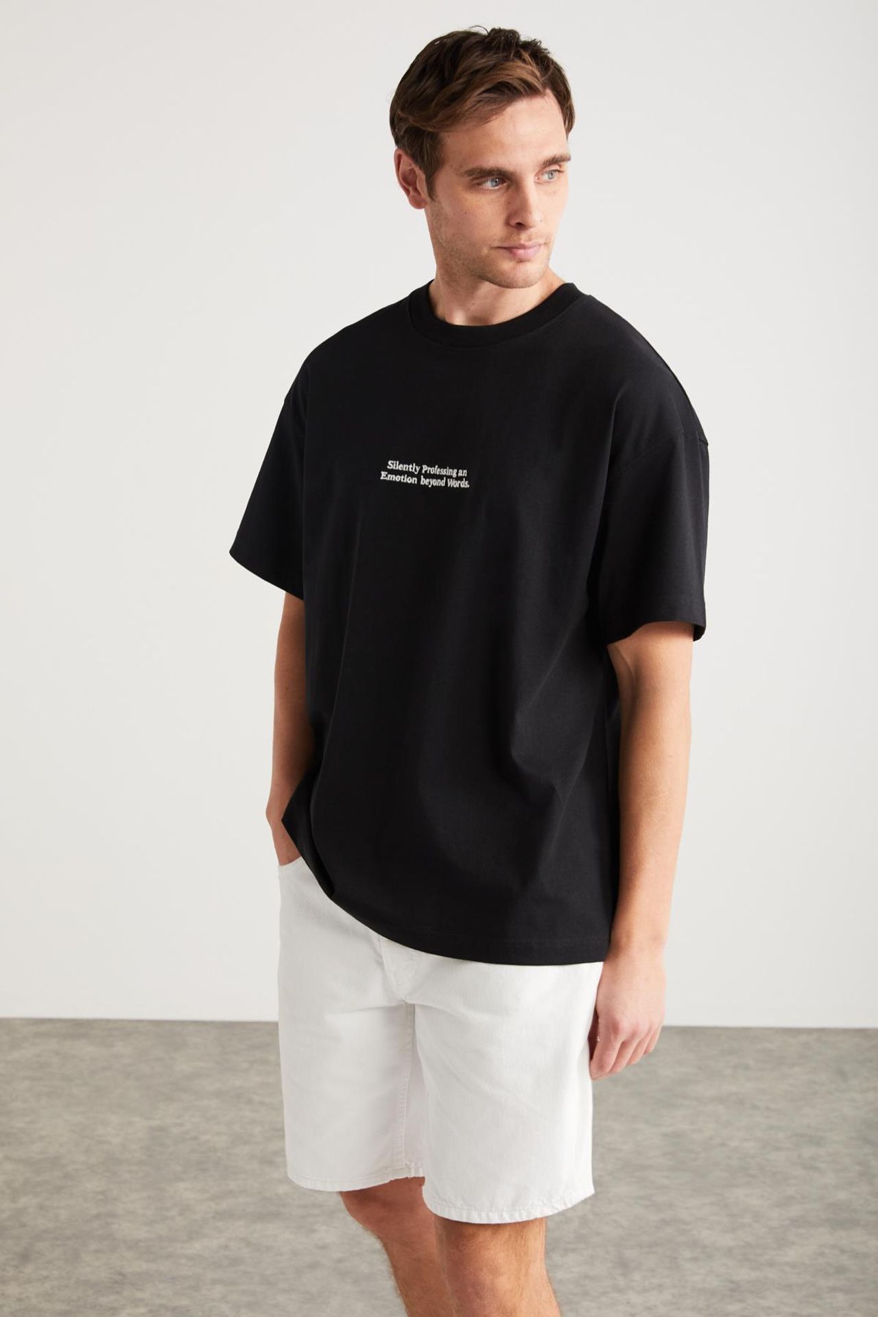 GRIMELANGE Baskılı Oversize Bisiklet Yaka Tişört 5
