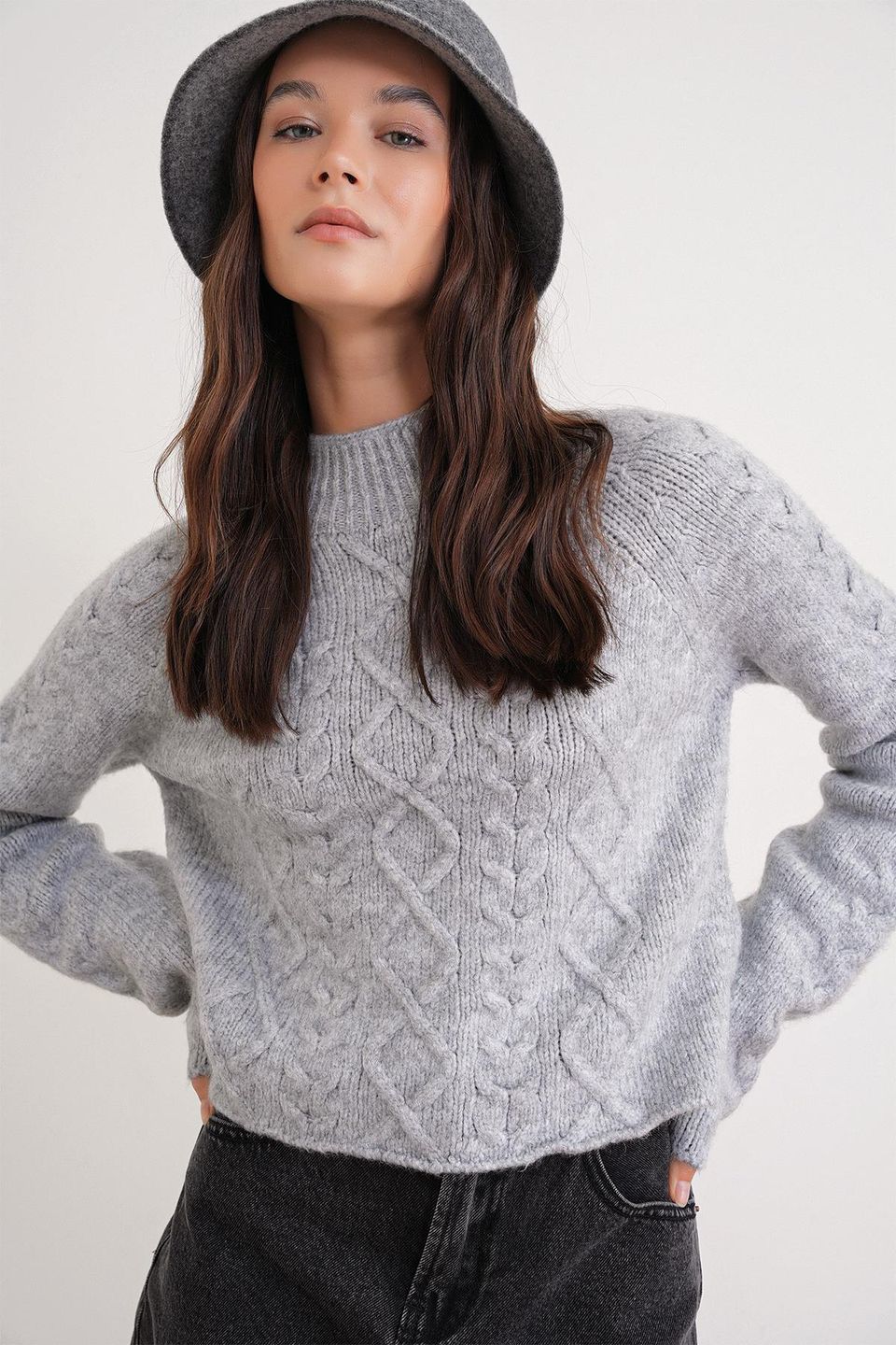 HiCCUP - Grey Stone Detailed Knit Sweater Women