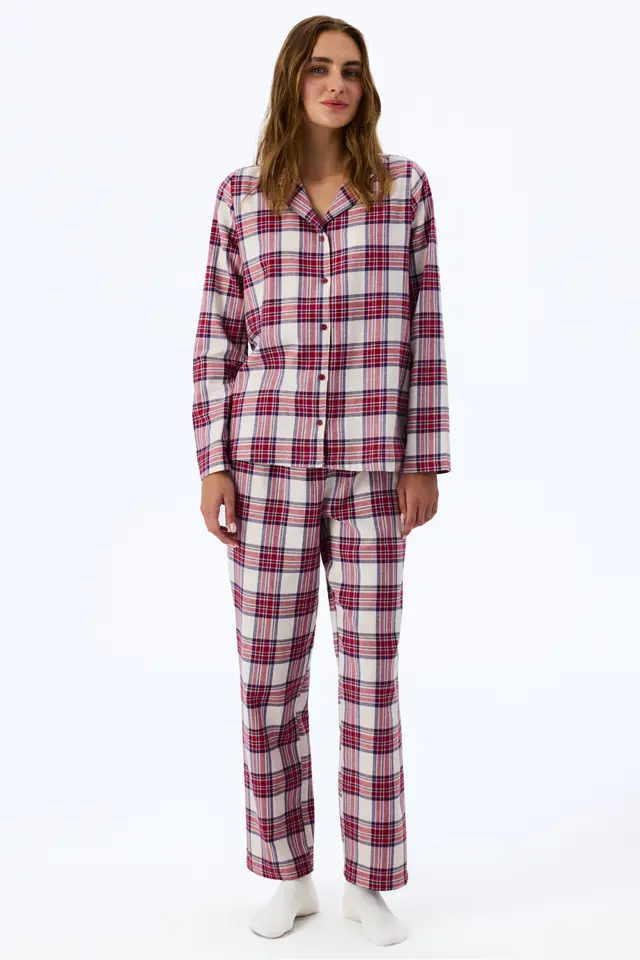 PENTI Leila Checked Long Sleeve Shirt Trousers Pyjama Set