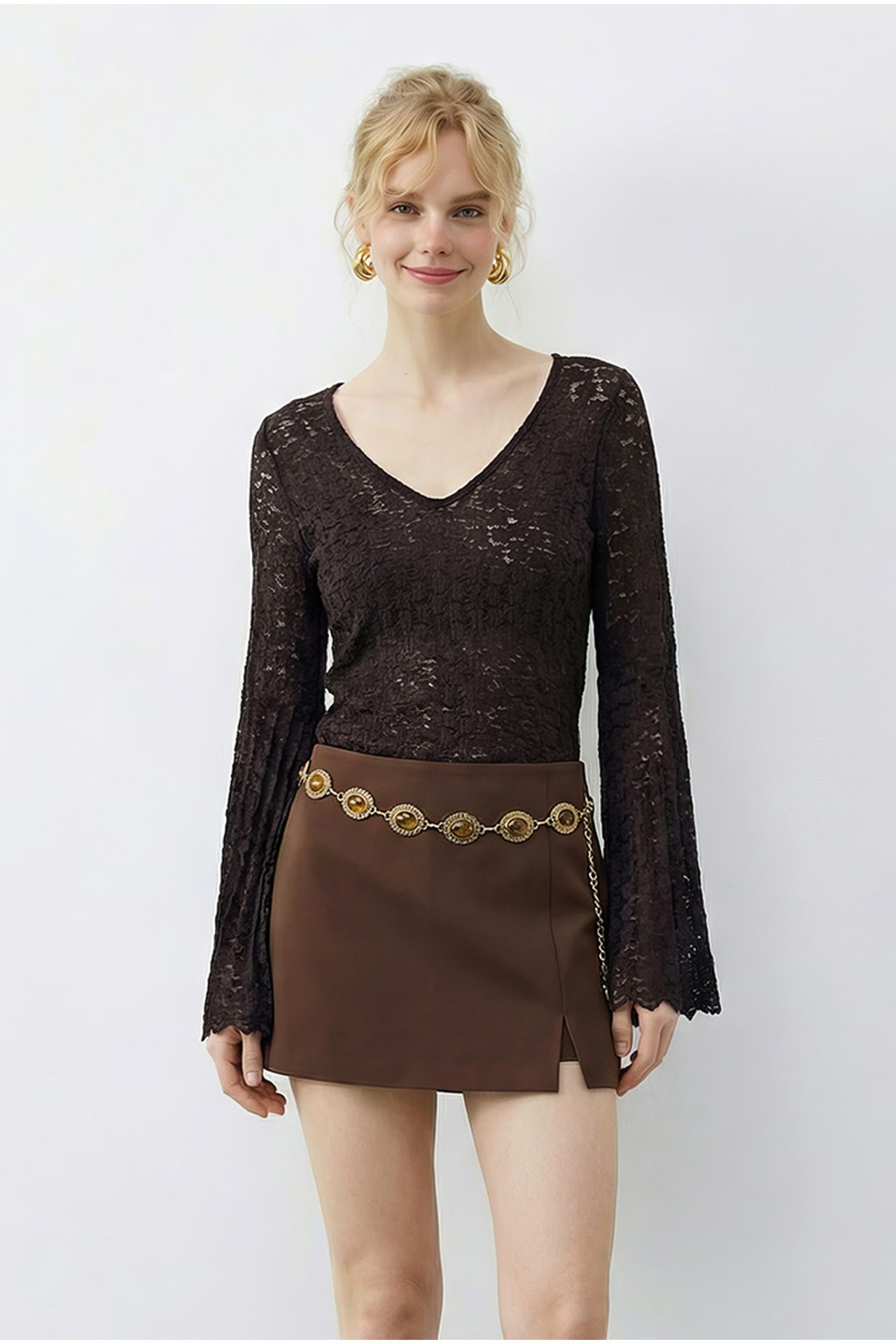 LUCCI Women's V-Neck Lace Blouse 2
