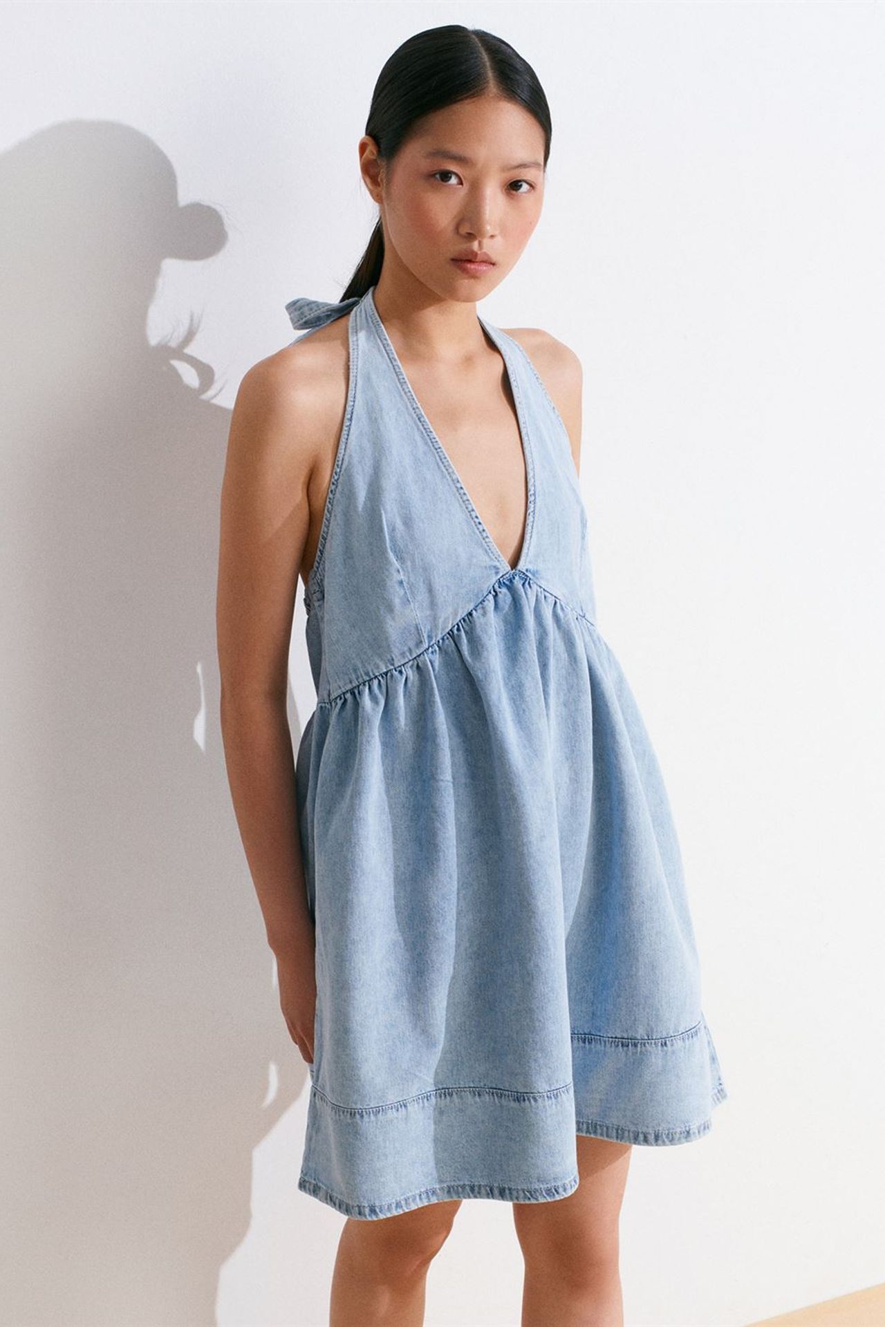 DILVIN Mini Cotton Denim Halter Dress 1
