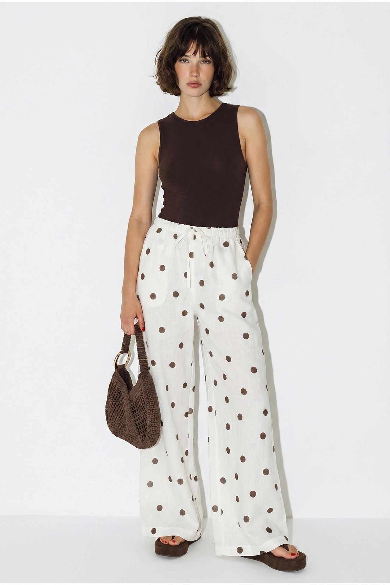 LUCCI Polka Dot Wide-Leg Tie-Waist Trousers 1