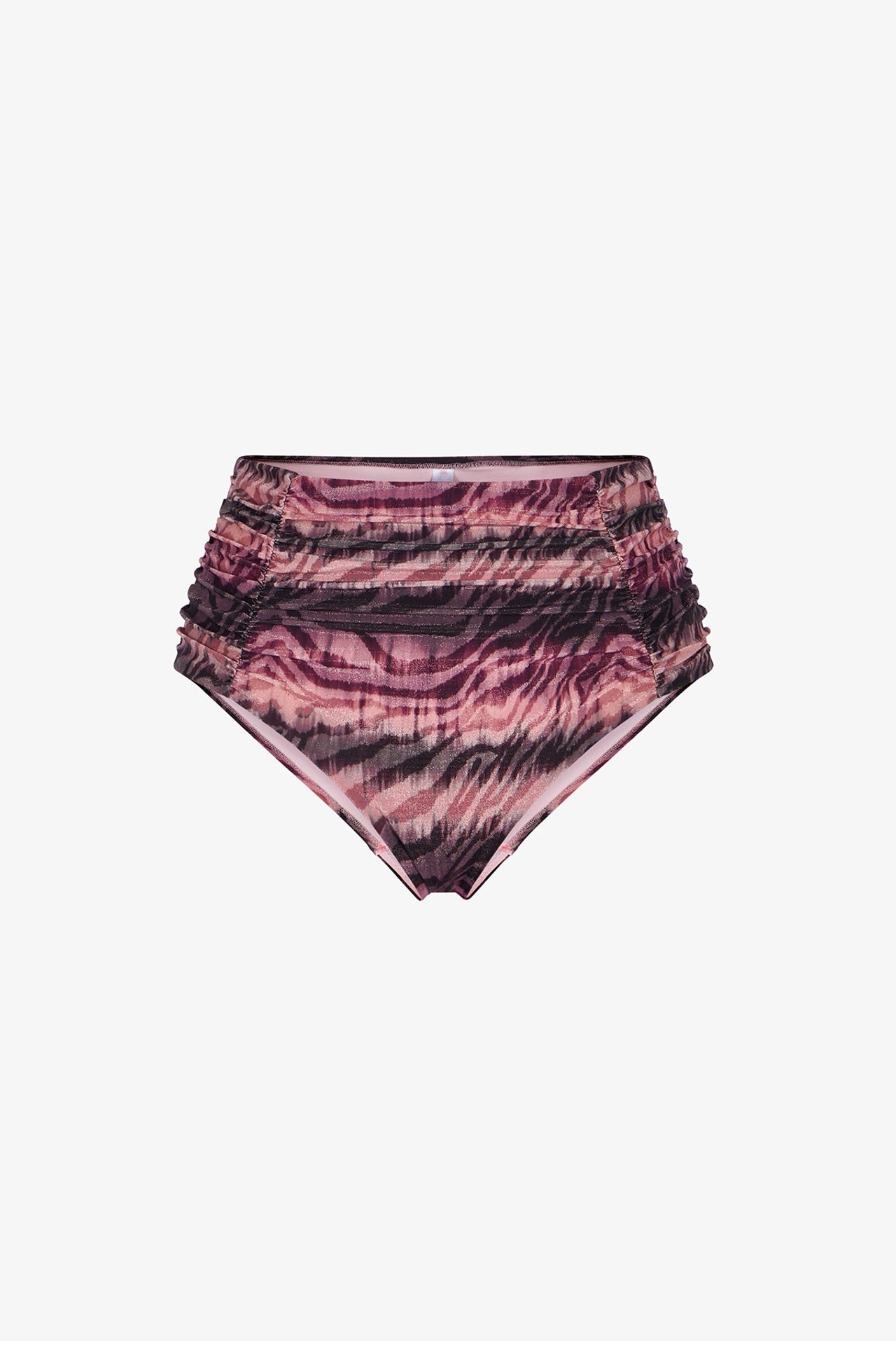 PENTI Cesira Ruched Front Closure Zebra Print Shimmer Mid Waist Bikini Bottom 5