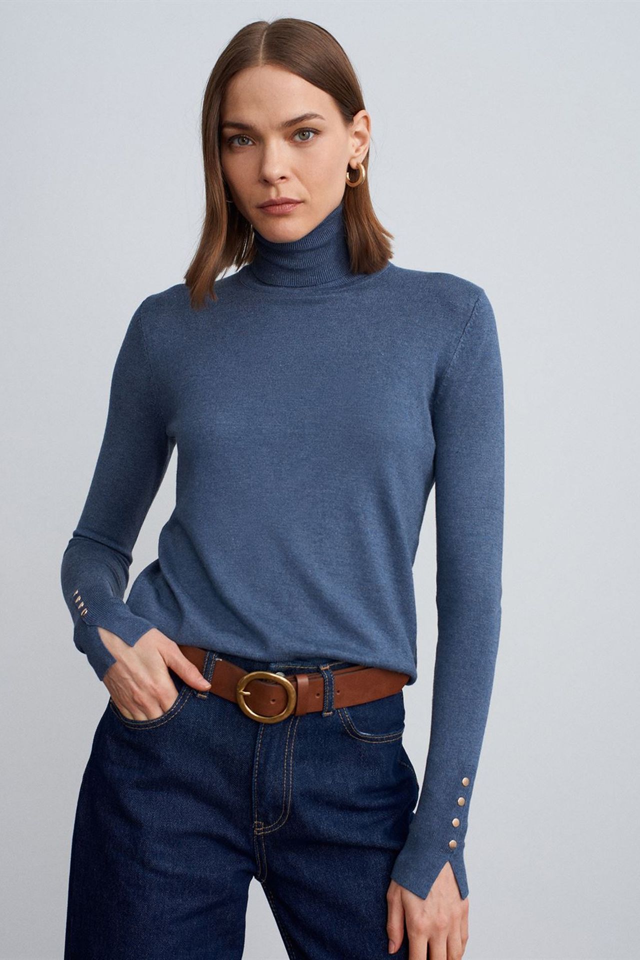 DILVIN Women's Turtleneck Knit Sweater With Buttons 3