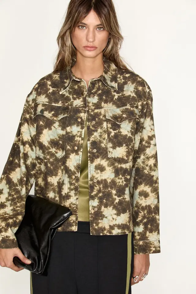 GRIMELANGE Tie-Dye Shirt Collar Snap Jacket