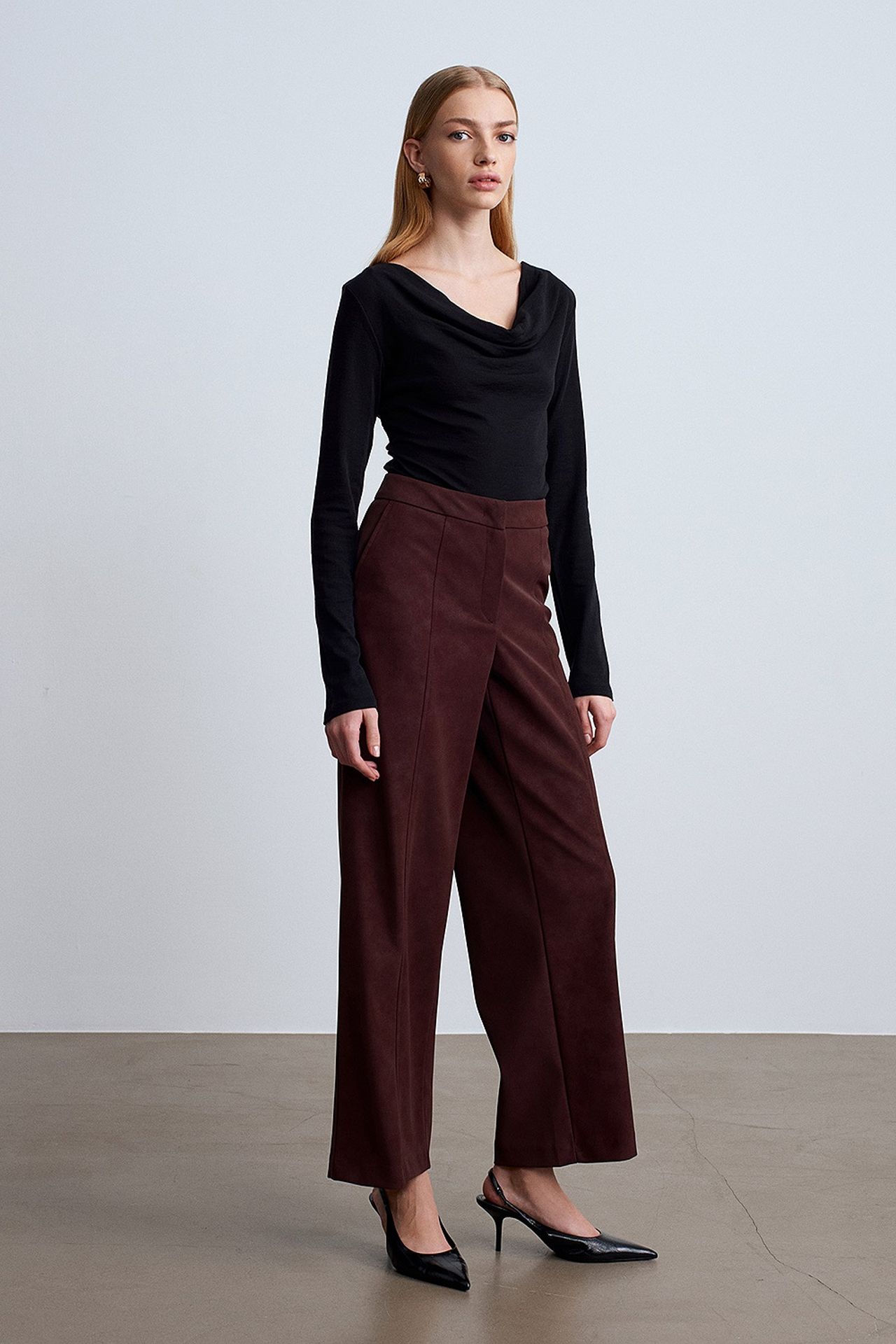 DILVIN Fitted Wool Knit Cowl Neck Blouse 4