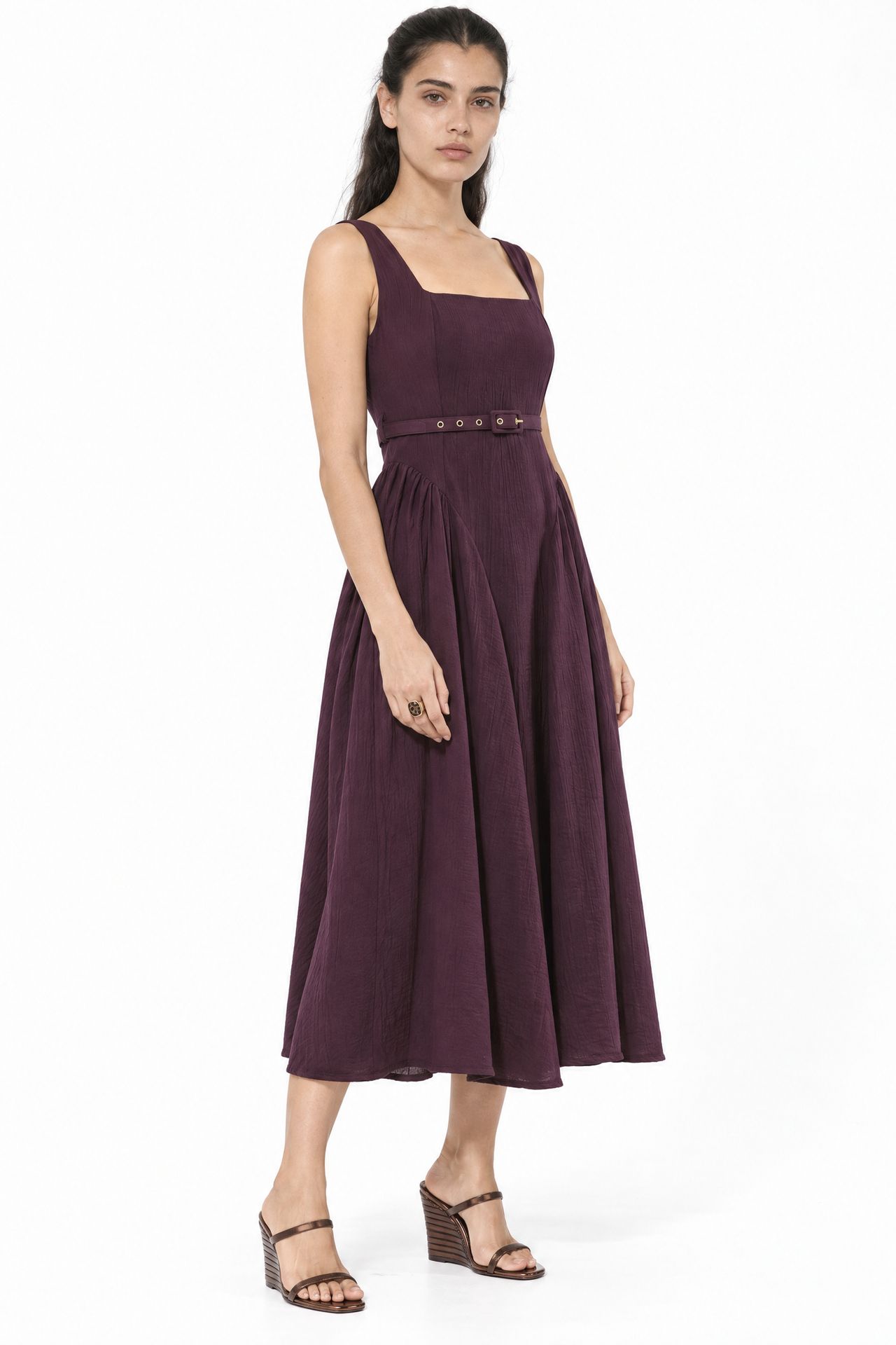 BUSEM Square Collar Belted Midi Dress 5