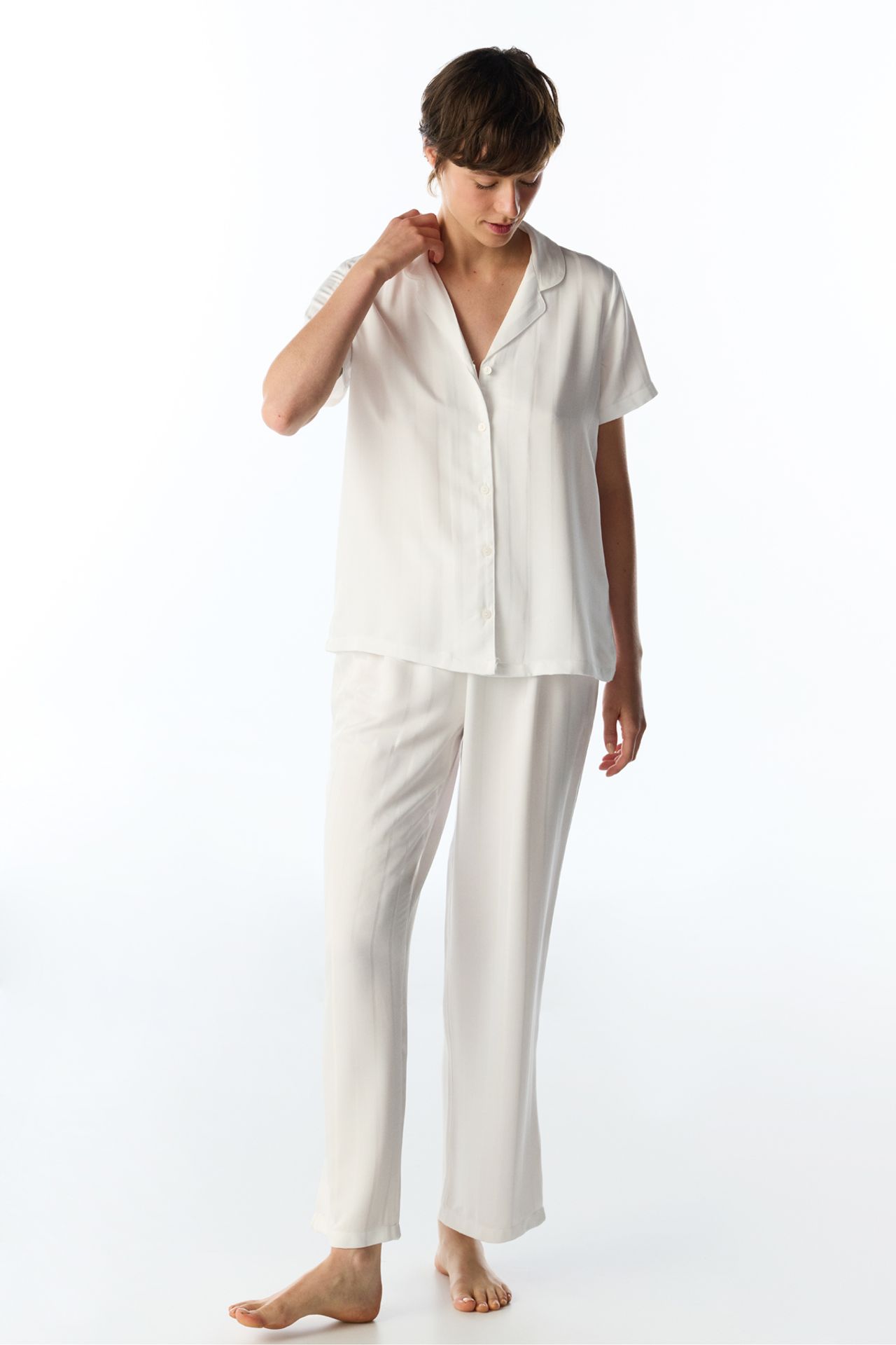 PENTI Broken Sophia Satin Striped Short Sleeve Shirt Trousers Pajama Set 2