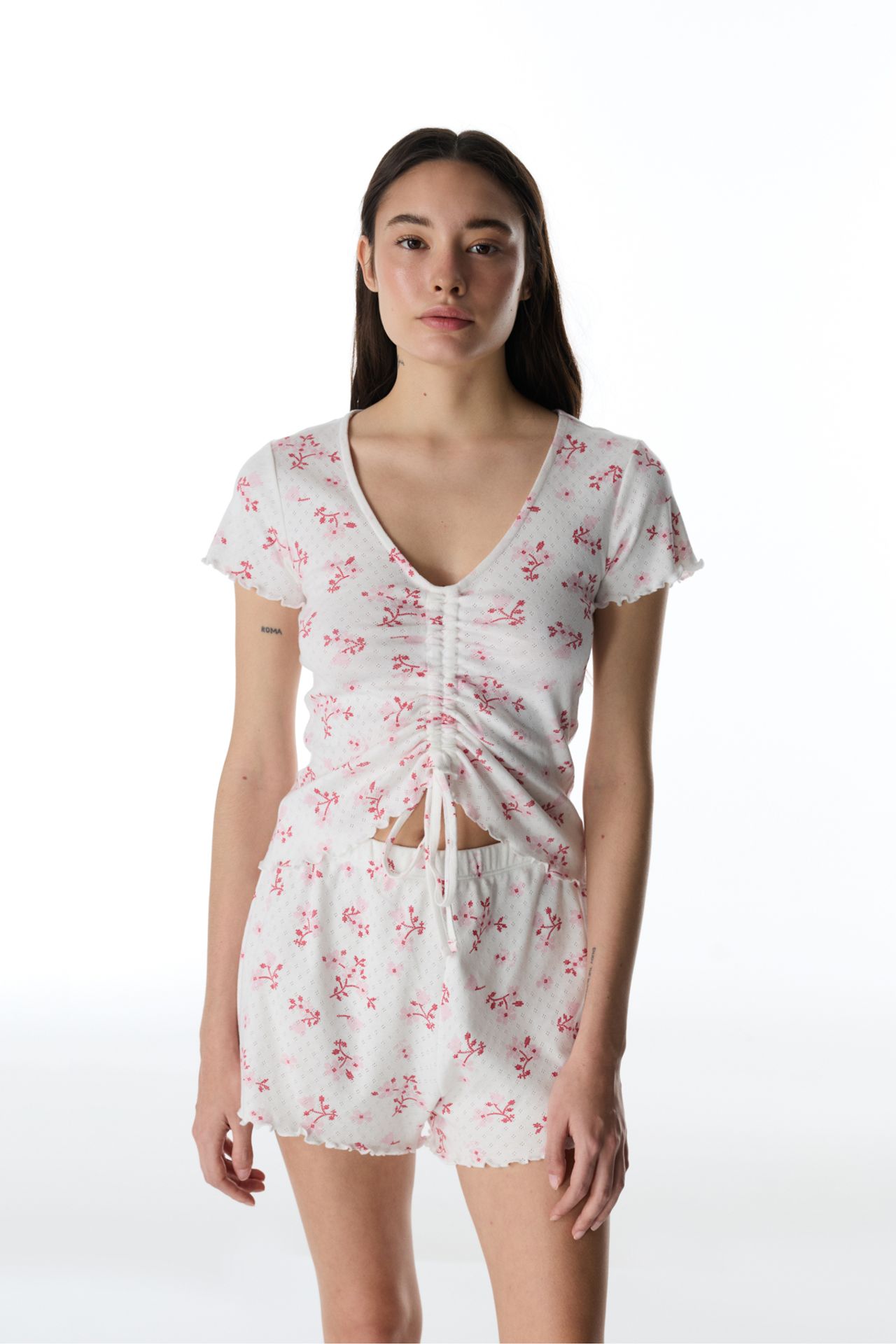 PENTI Blossom Pointel Floral Short Sleeve T-Shirt Pajama Top 4