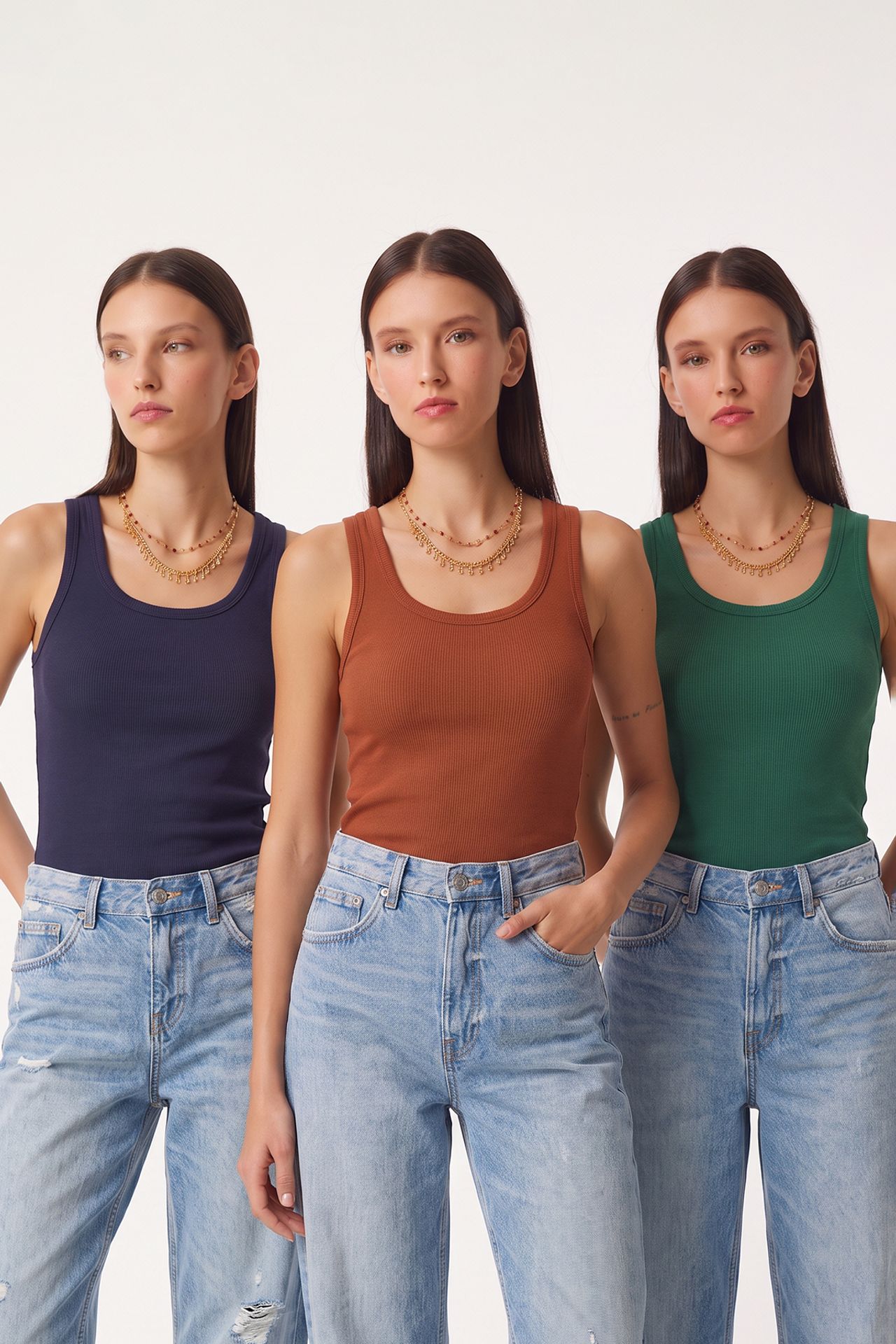 ISTANBUL 3-Pack Ribbed Cotton Cami Tops 1