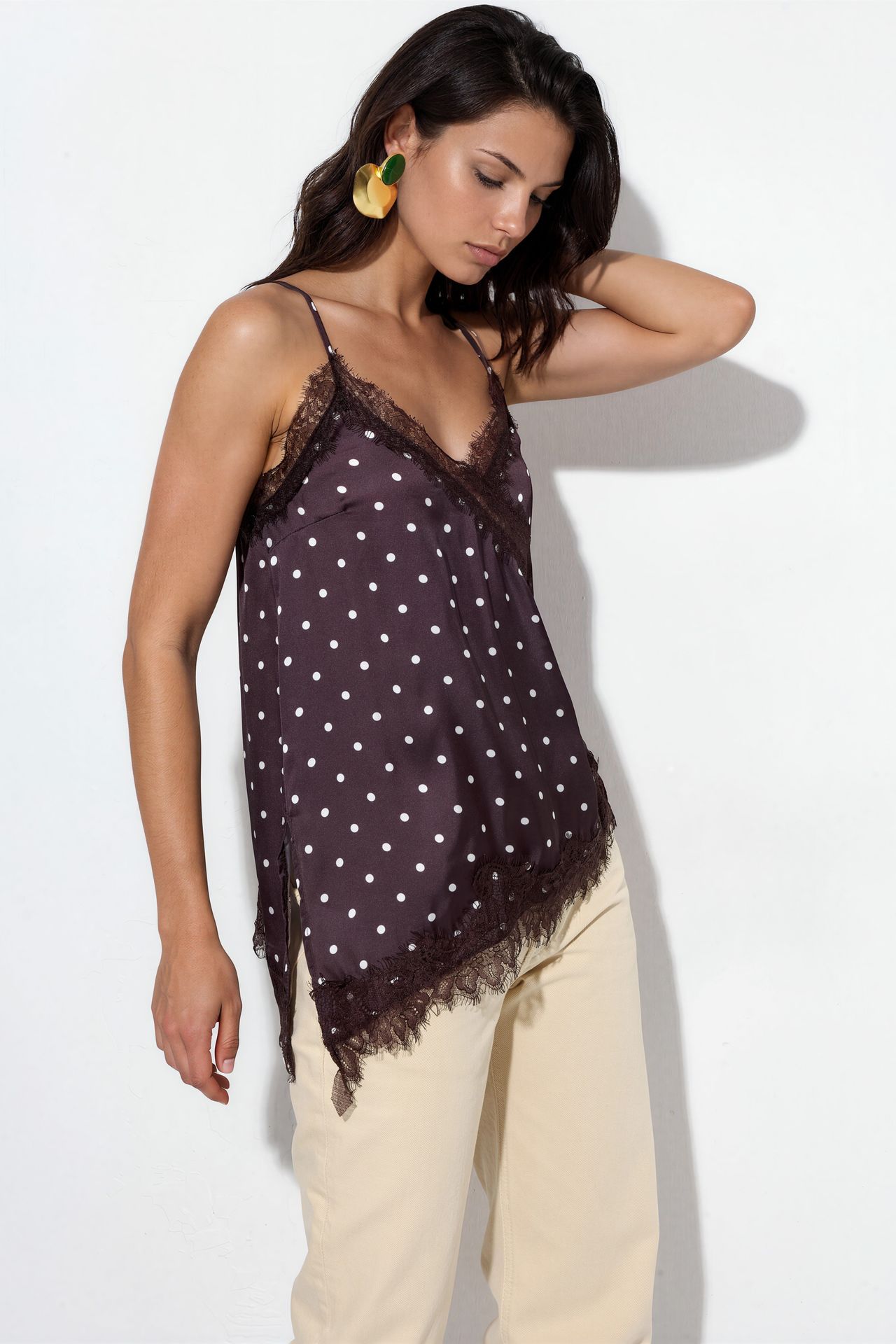 BUSEM Polka Dot Satin V-Neck Cami Blouse 2