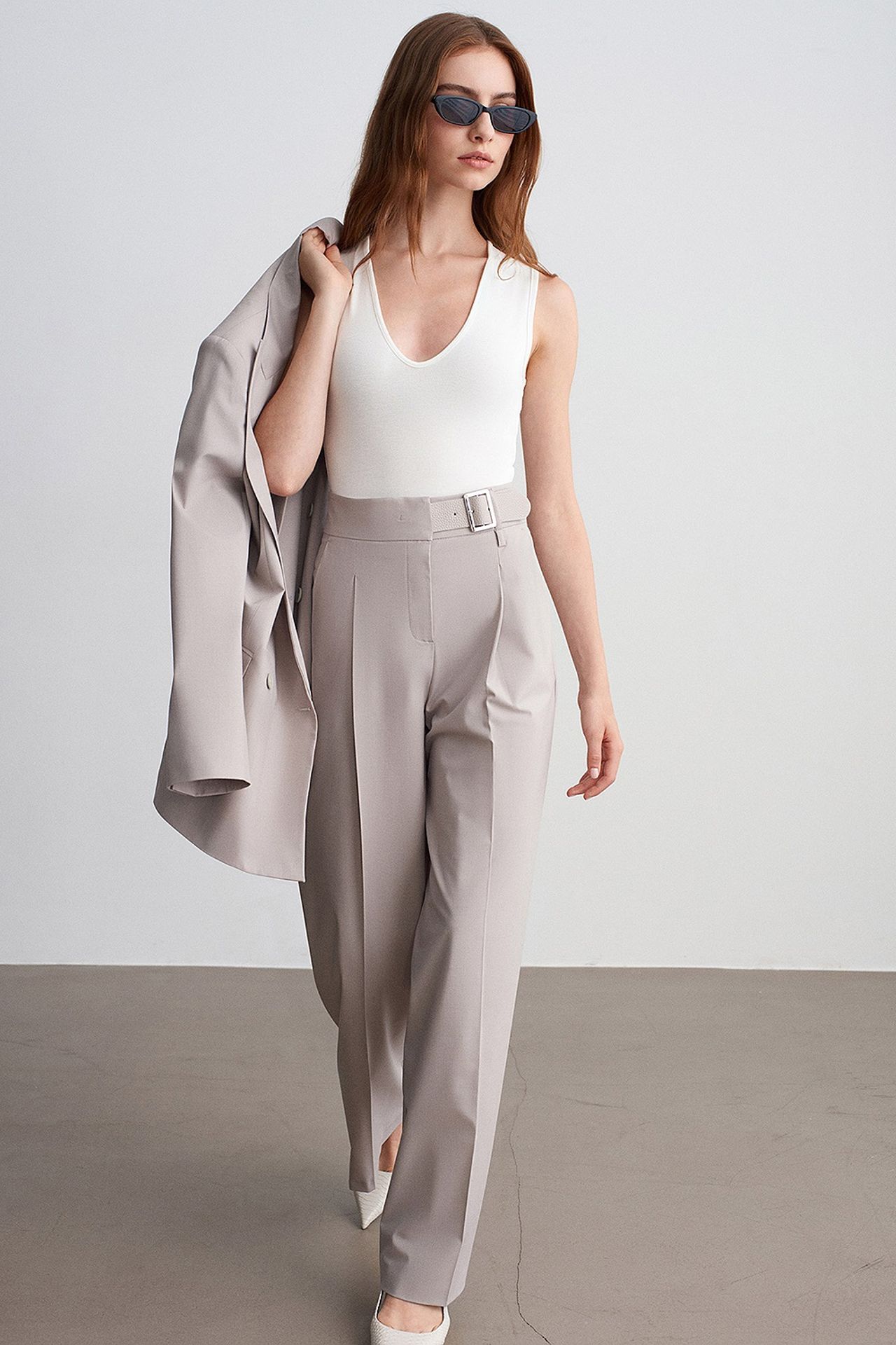 DILVIN Belted Wide-Leg Woven Trousers 4