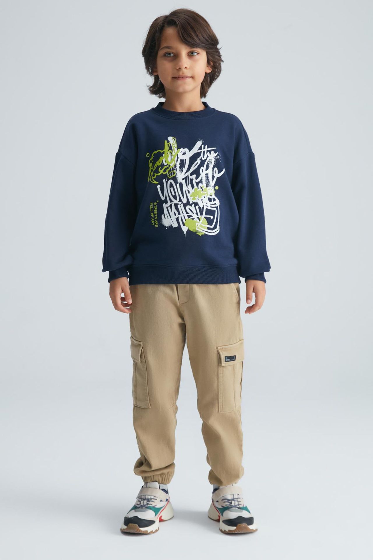GRIMELANGE Bisiklet Yaka Yazı Baskılı Sweatshirt 1