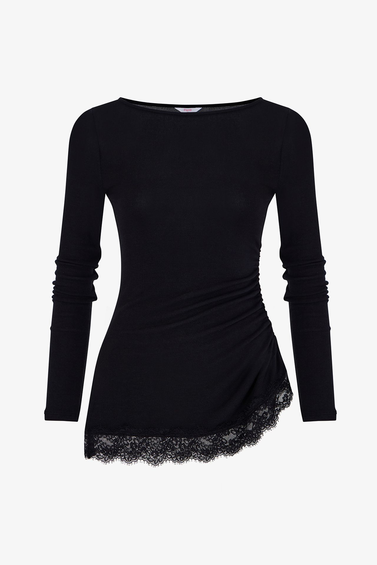 PENTI Asymmetric Lace-Detail Long-Sleeve Blouse 3