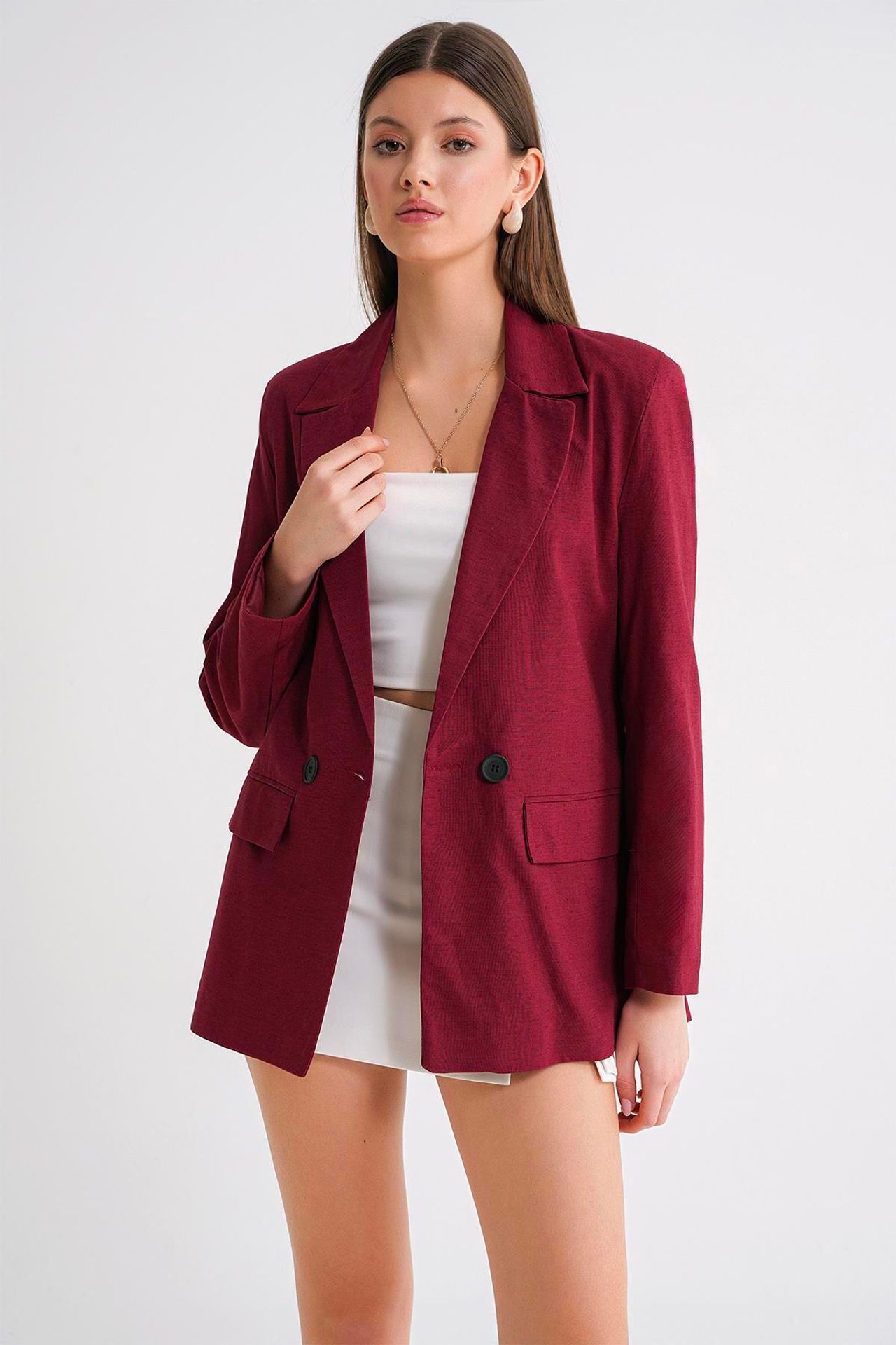 Mixray Linen Blend Buttoned Blazer Jacket 1