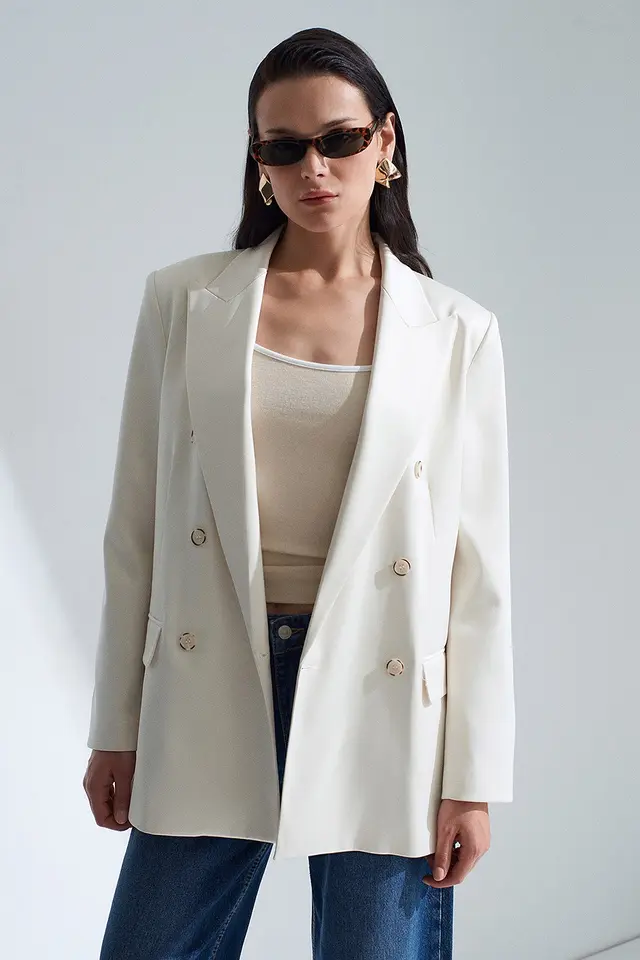 DILVIN Long Satin Shawl-Collar Blazer