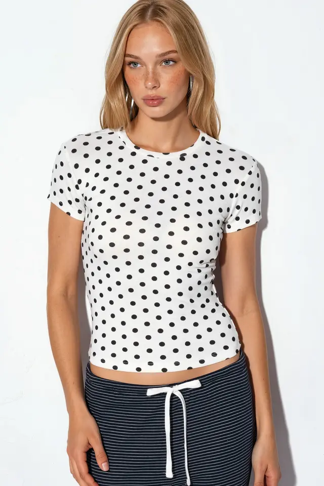 BDART Women's Polka Dot Slim-Fit Crew Neck T-Shirt