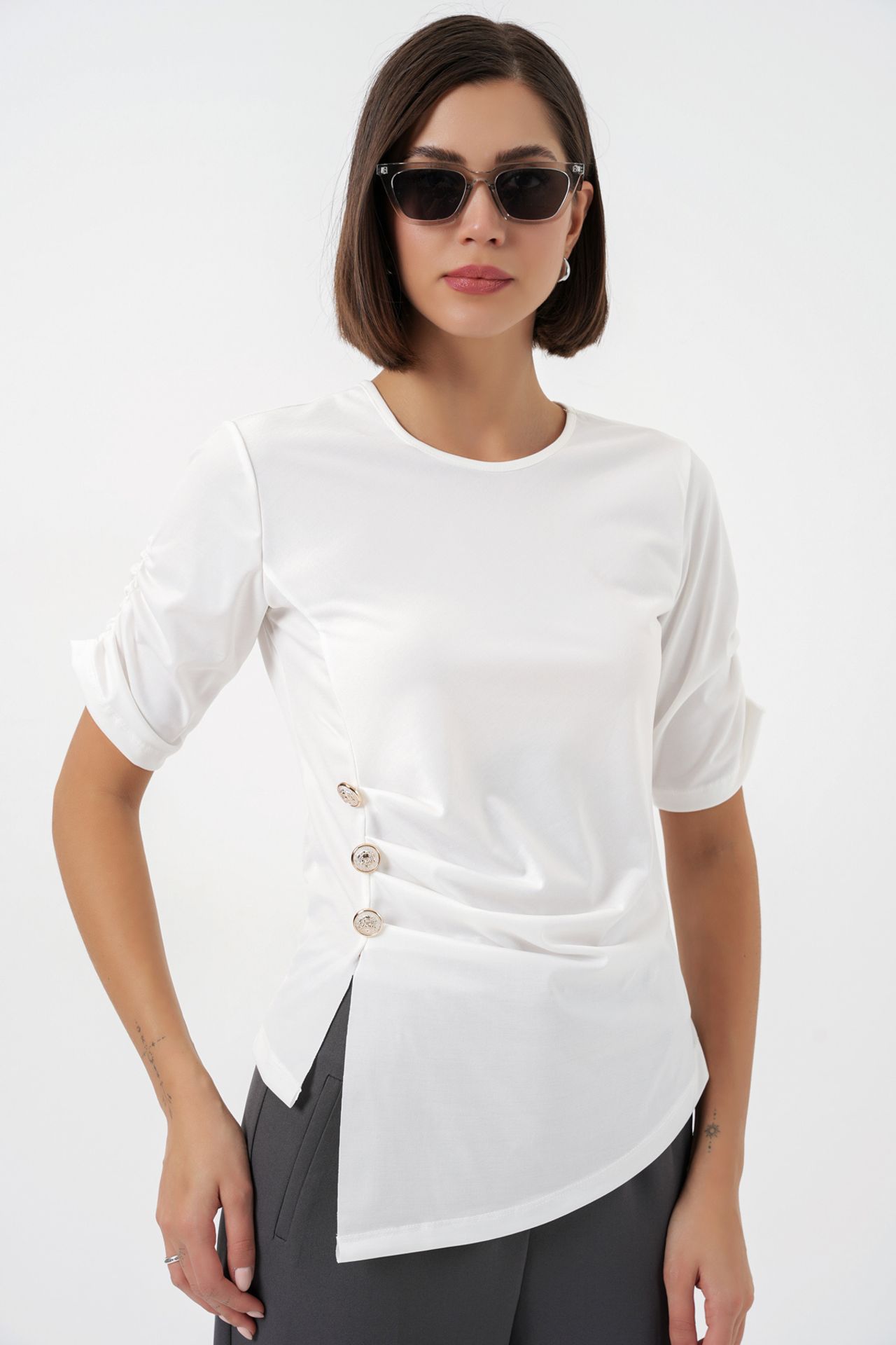 BDART Crew Neck Buttoned Blouse 1