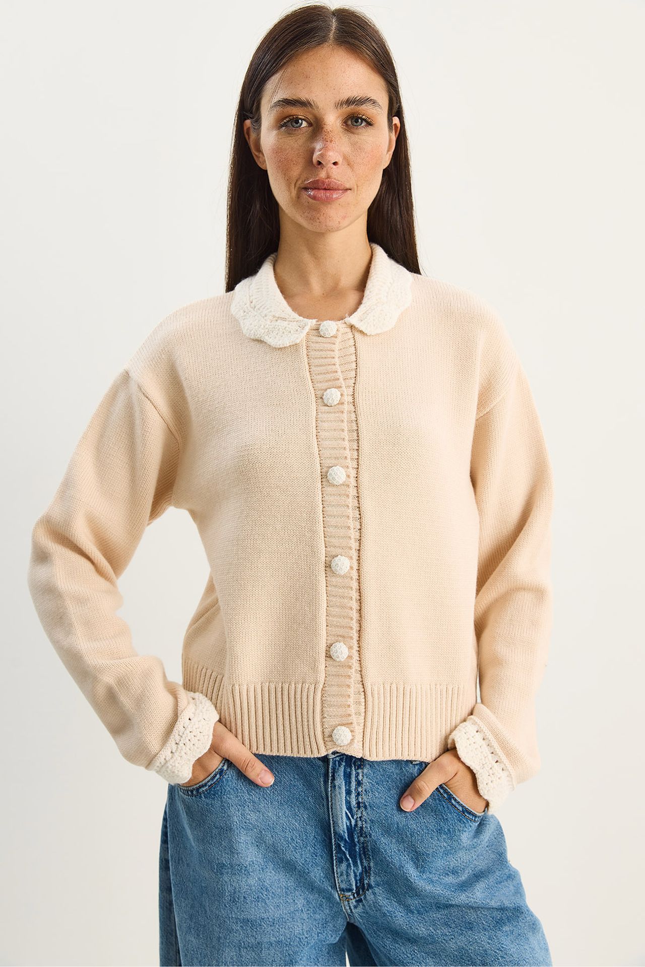 LUCCI Thick Ribbed Knit Cardigan with Button Closure 2