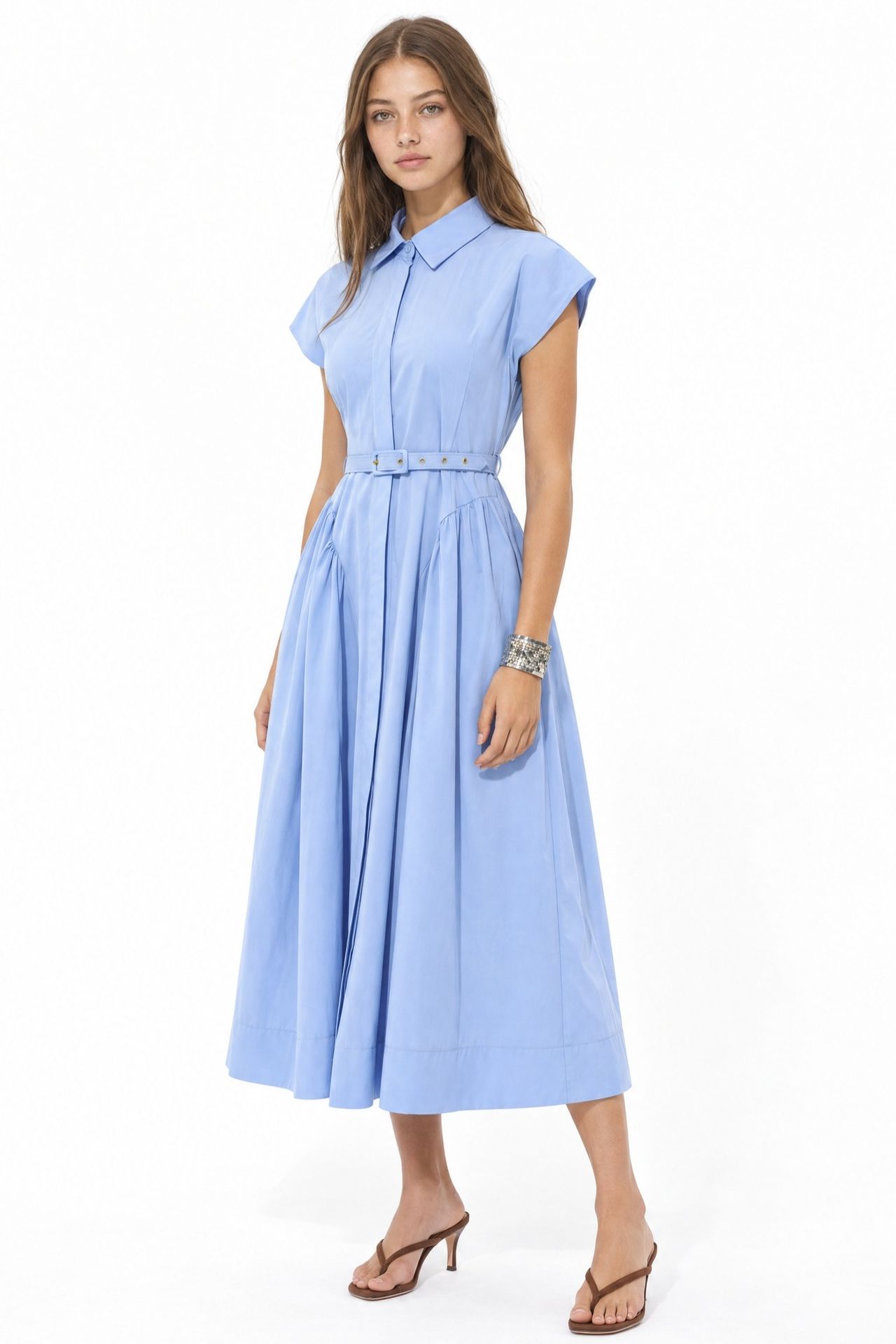 BUSEM Belted Midi Dress with Shirt Collar 2