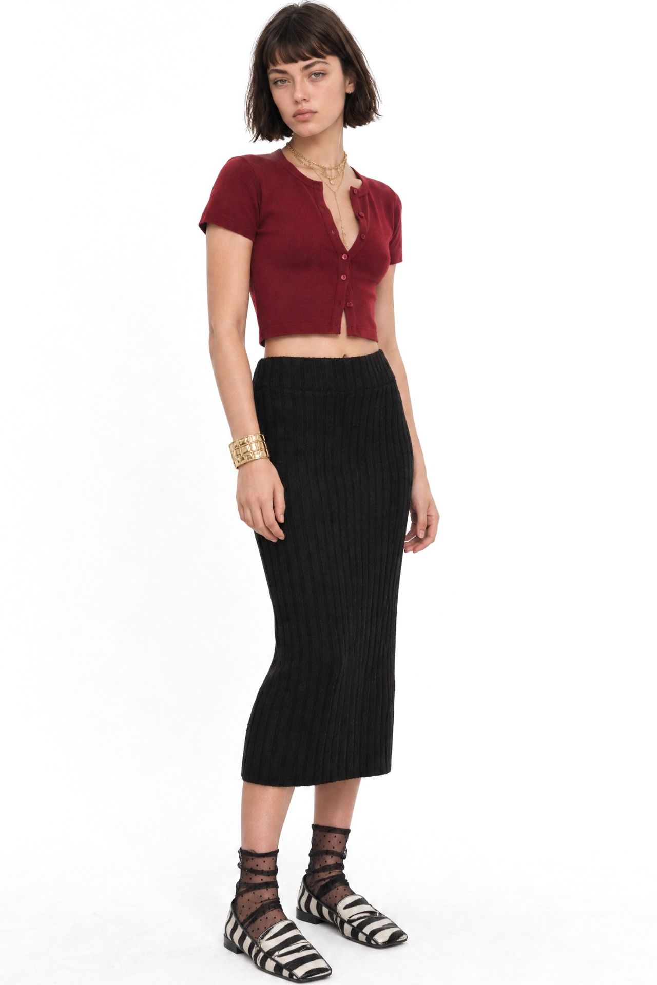 MIXRAY High Waist Ribbed Knit Skirt 3