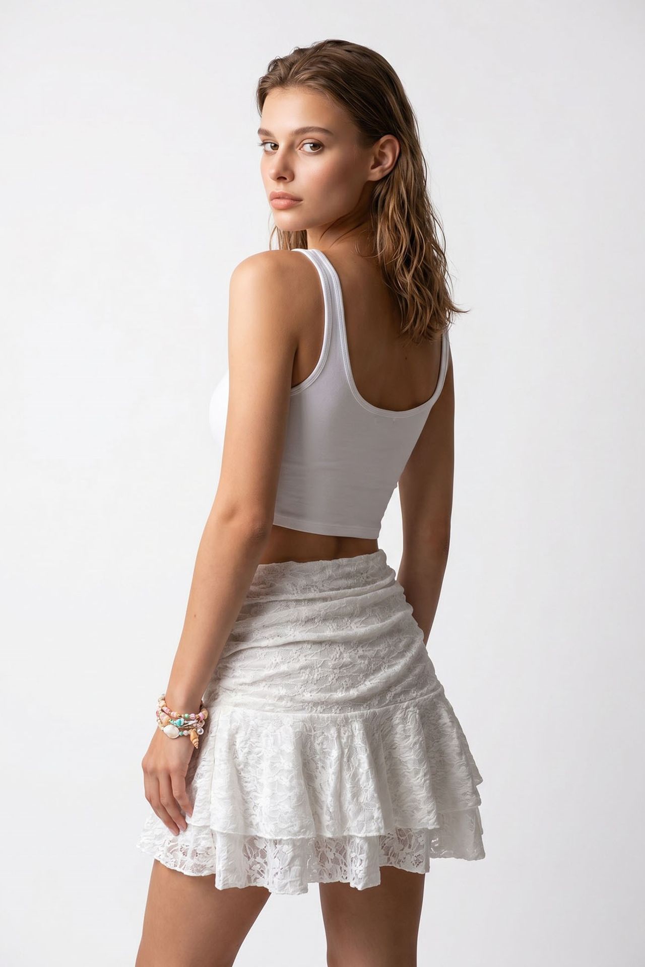 MIXRAY High-Waist Lace Mini Skater Skirt 5
