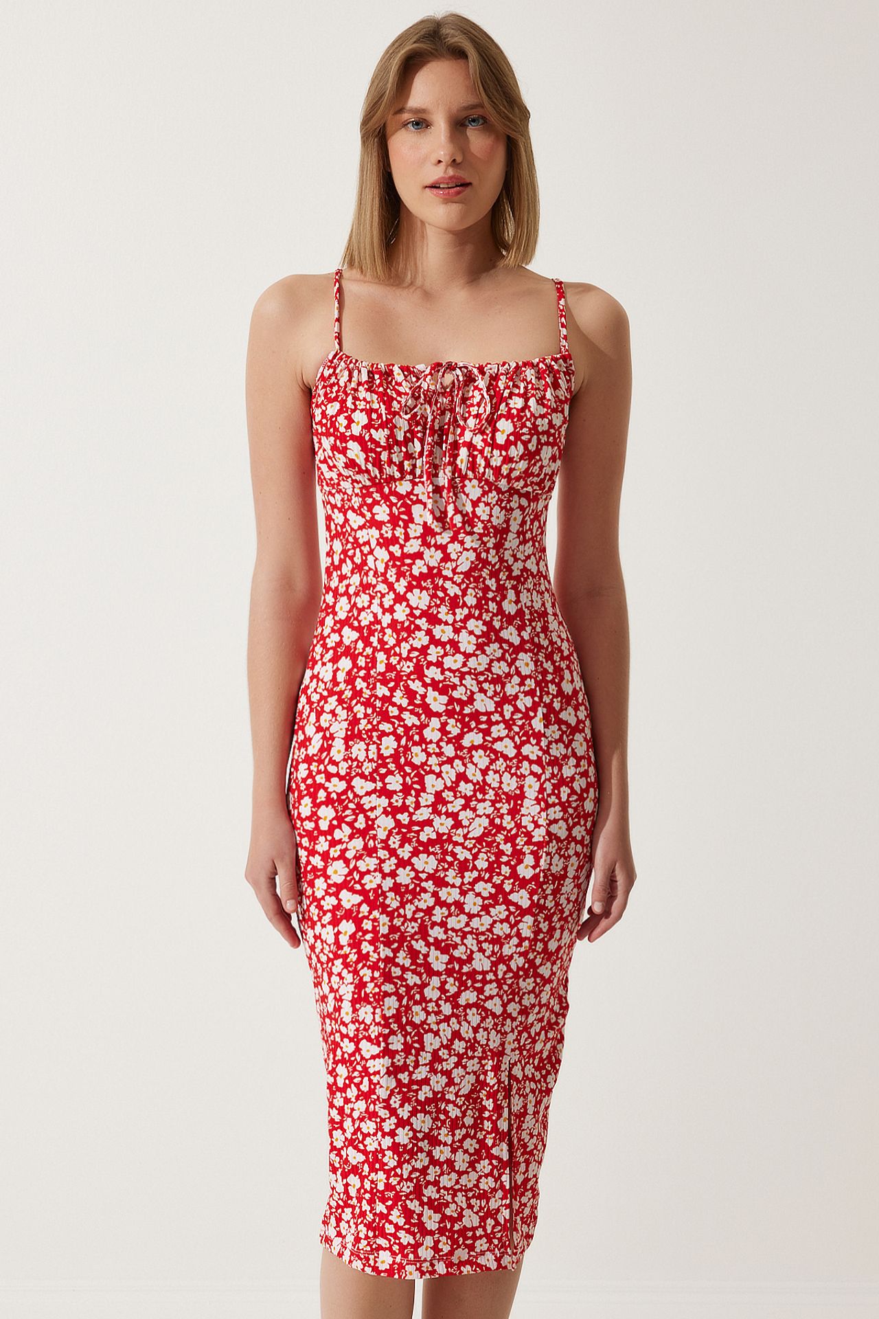 ISTANBUL Floral Ribbed Bodycon Midi Dress with Slit 3