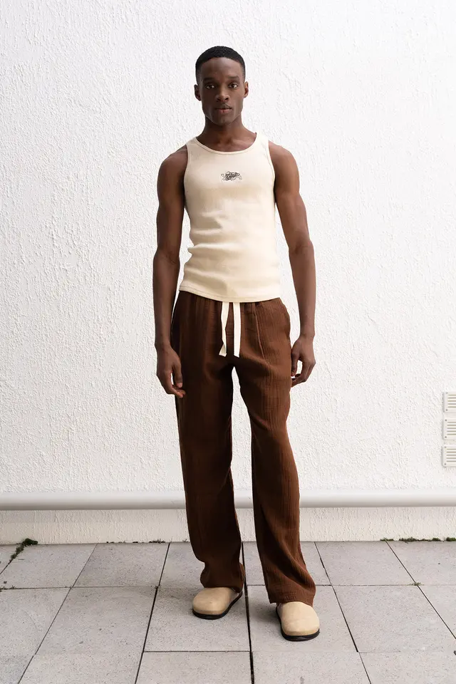 GIESTO Relaxed Fit Drawstring Waist Straight Leg Pants
