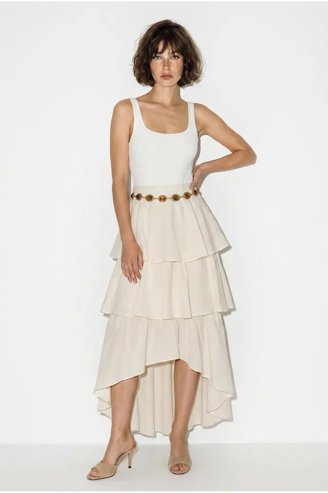LUCCI High-Waist Cotton Poplin Midi Skirt