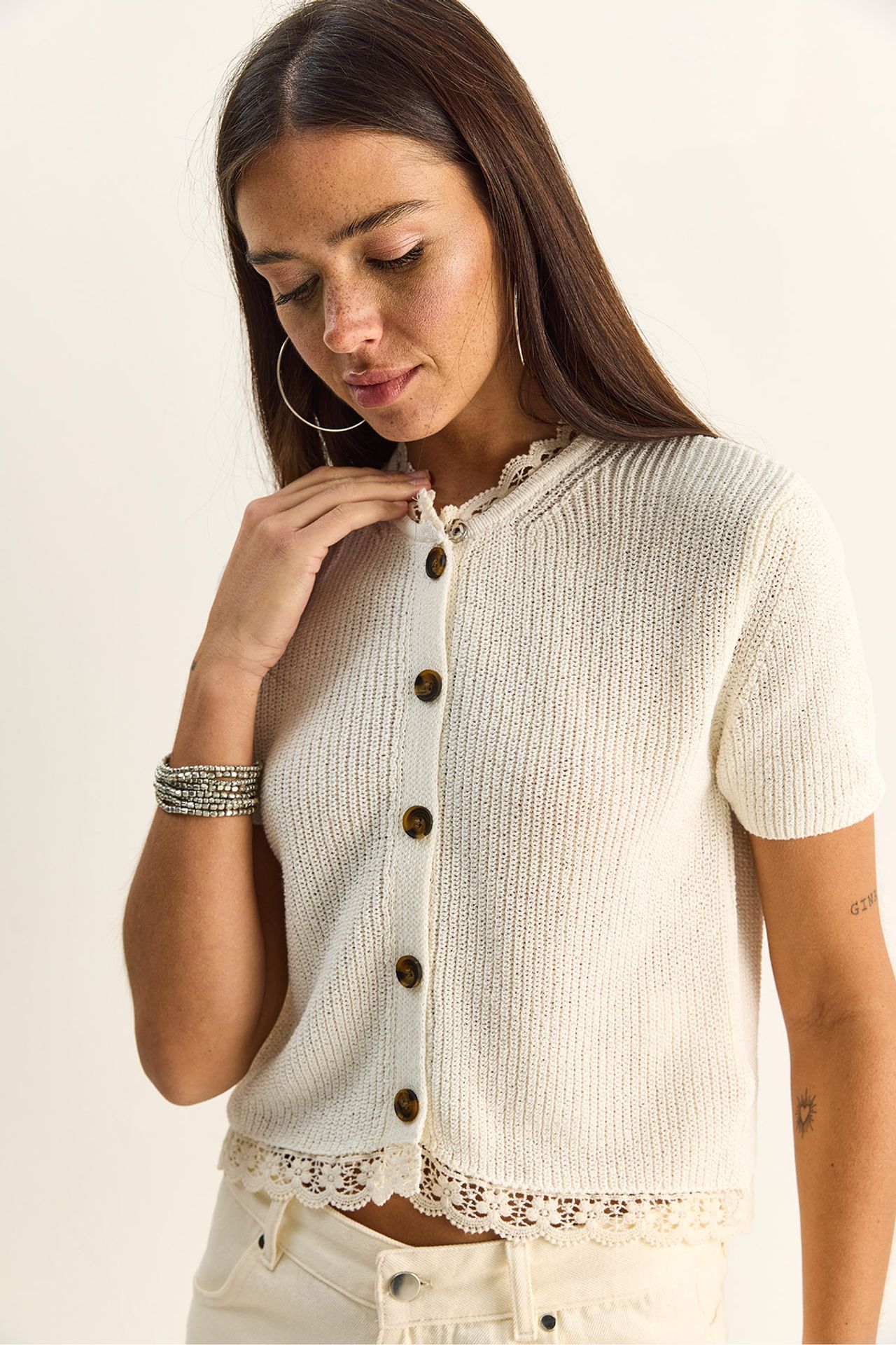 LUCCI Crop Ribbed Button Cardigan 5